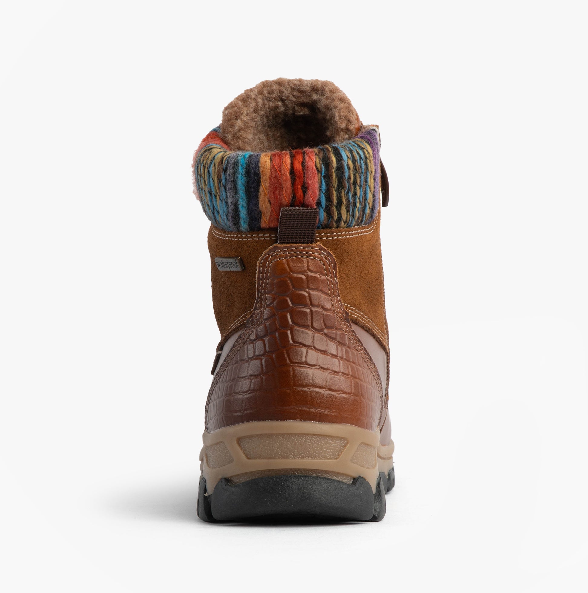 Josef Seibel WYNTER 02 Womens Waterproof Lace Up Boots Brandy back view showcasing leather and textile upper.