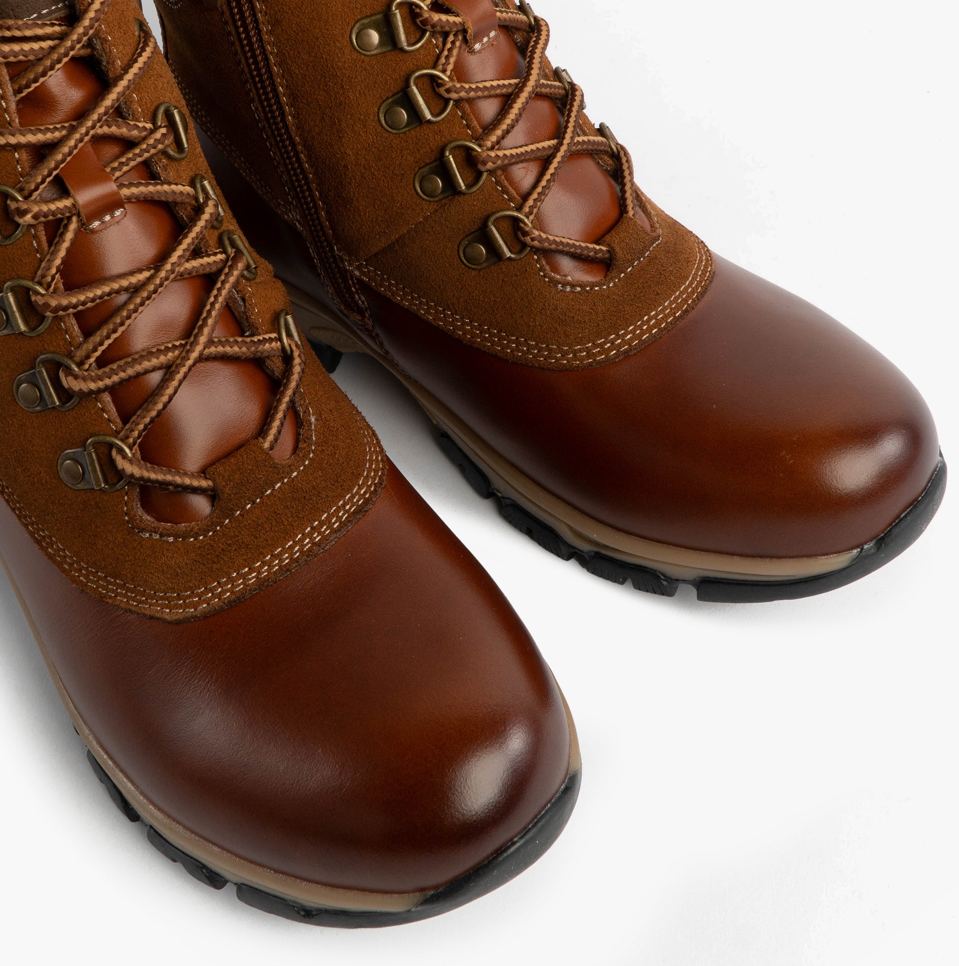 Josef Seibel WYNTER 02 Womens Waterproof Lace Up Boots Brandy, top view showing brown leather and textile upper.