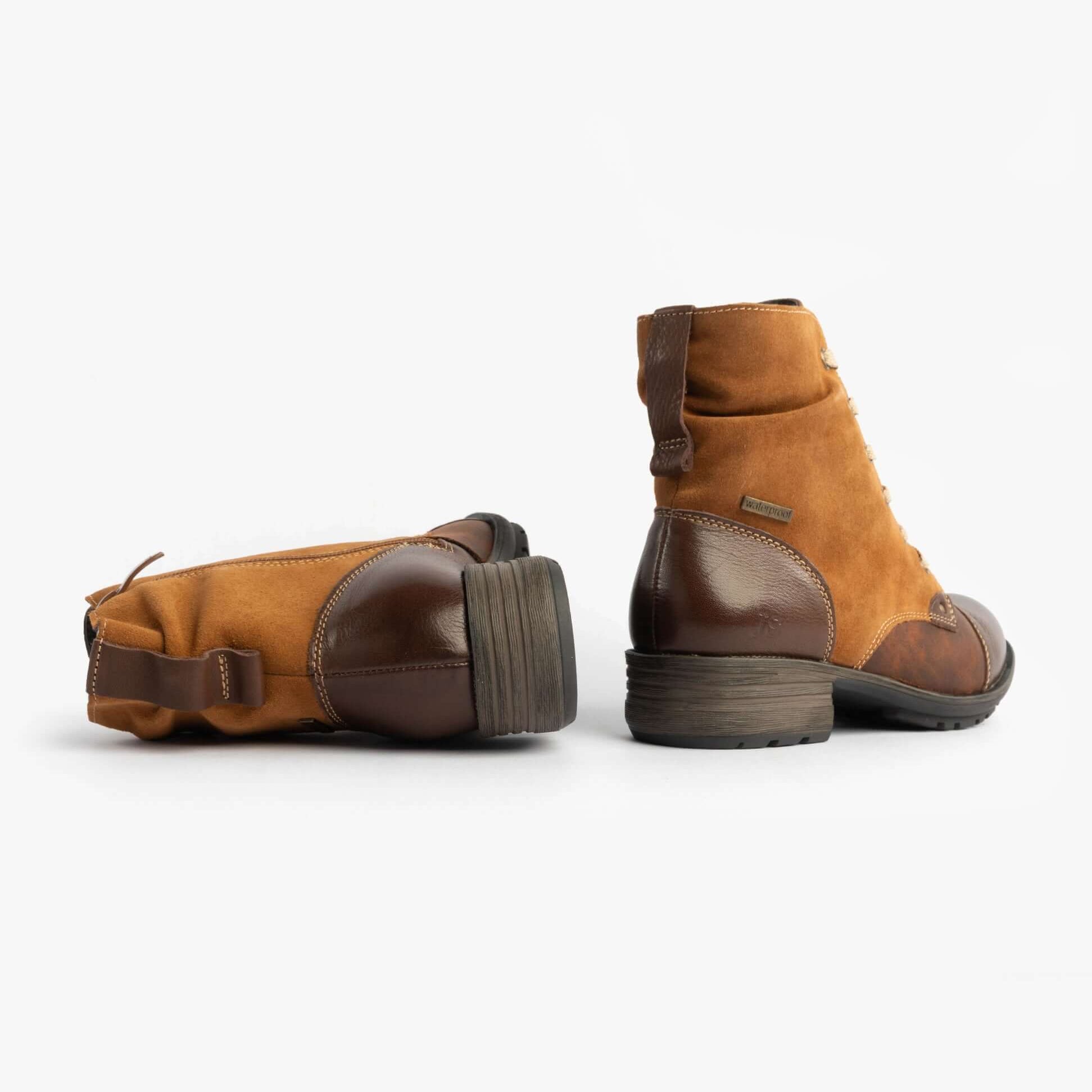 Josef Seibel SUSIE 03 Ladies Boots Camel Combi side view, highlighting ankle height and lace-up closure.