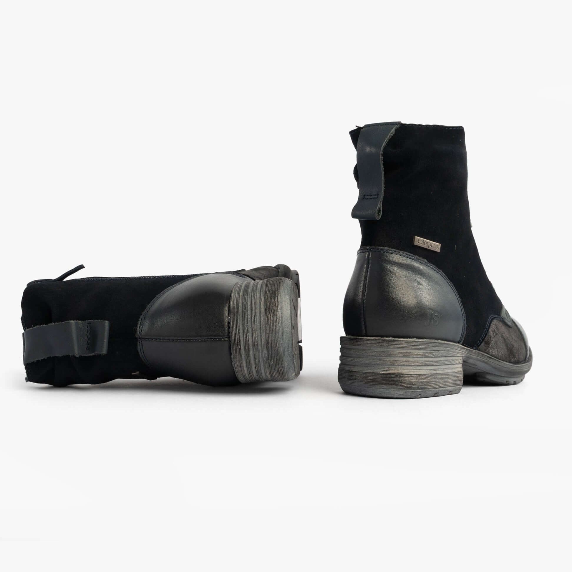 Josef Seibel SUSIE 03 Ladies Boots Blue Combi rear and side view showcasing leather and suede materials.