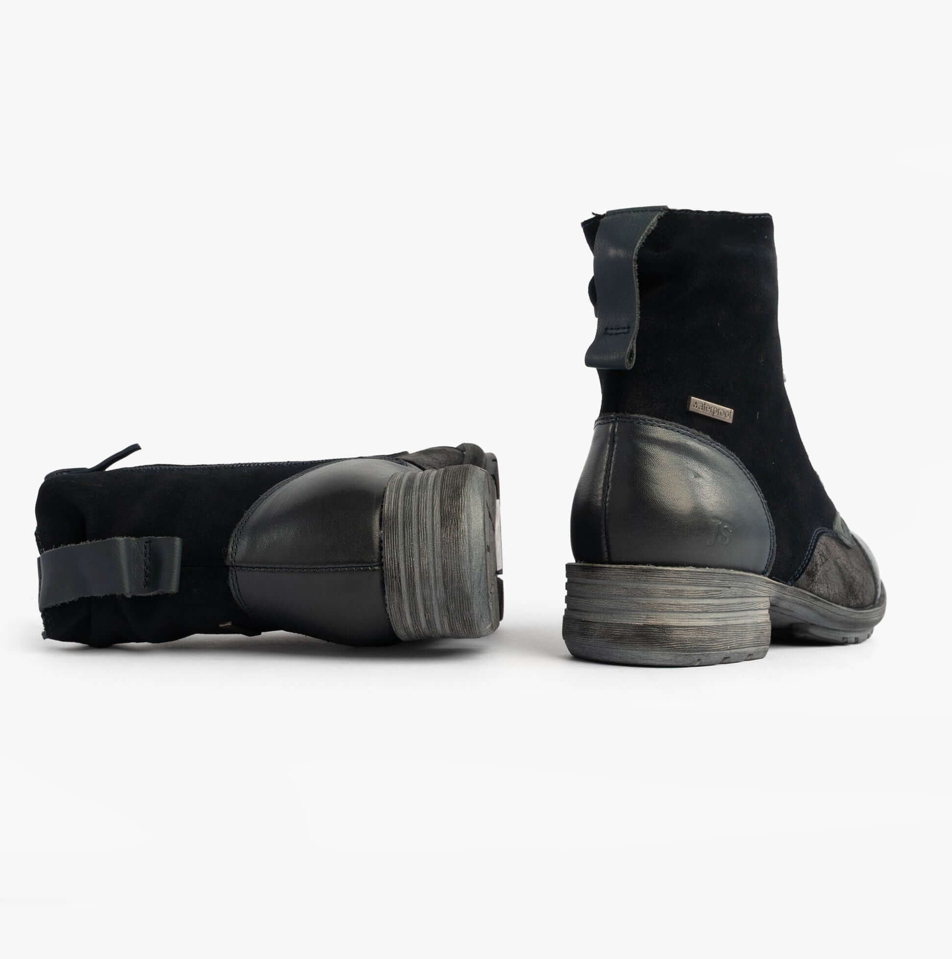 Josef Seibel SUSIE 03 Ladies Boots Blue Combi rear and side view showcasing leather and suede materials.