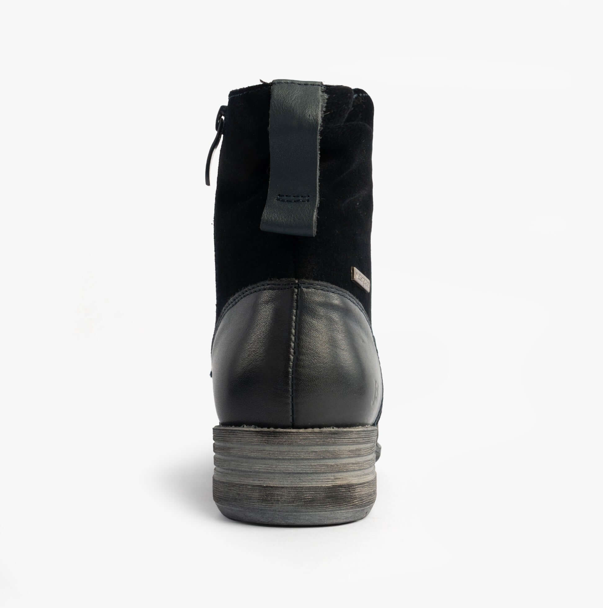 Josef Seibel SUSIE 03 Ladies Boots Blue Combi rear view showing leather and suede design with low heel and zip closure.