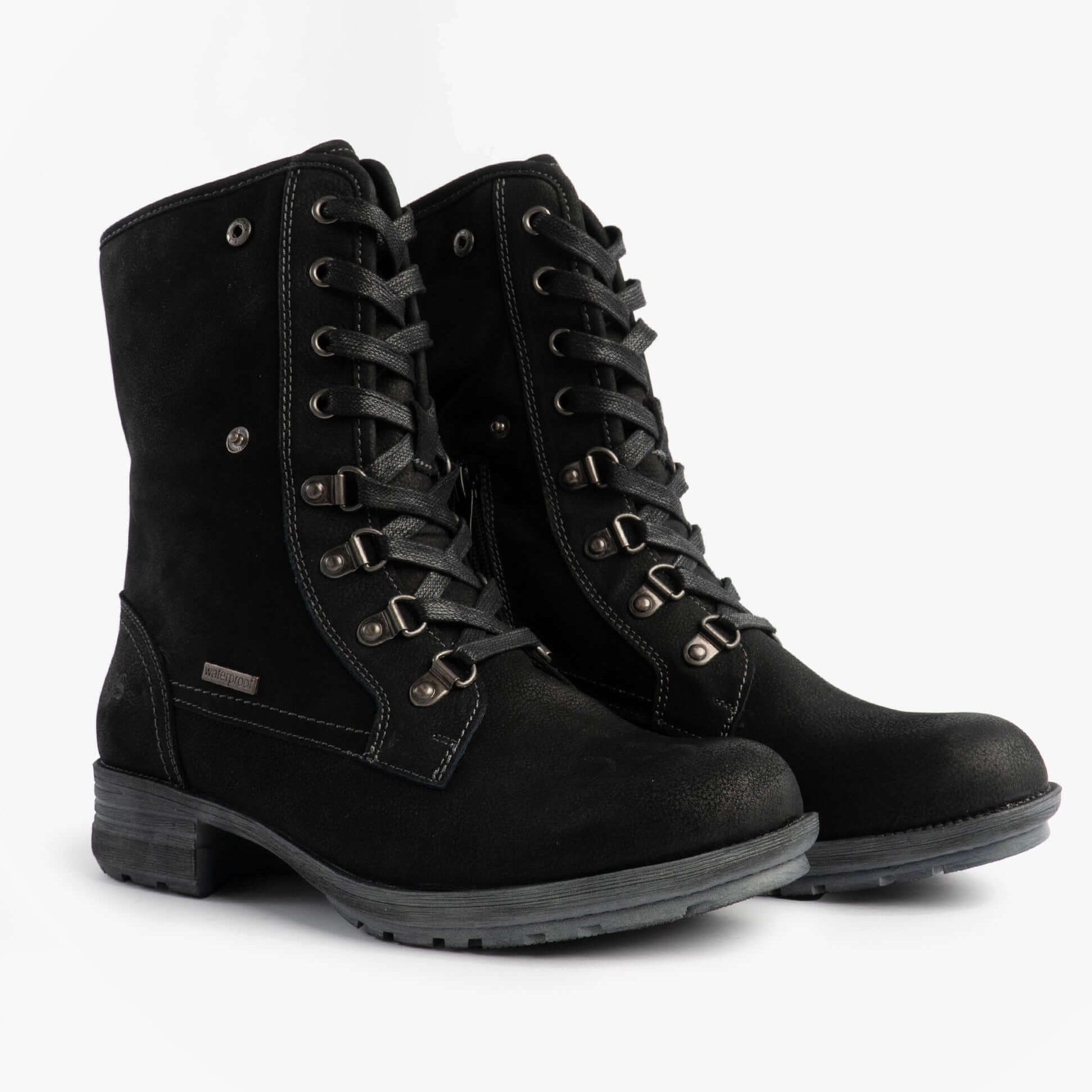 Josef Seibel SUSIE 04 Ladies Boots Black side view showcasing lace-up design and ankle height.