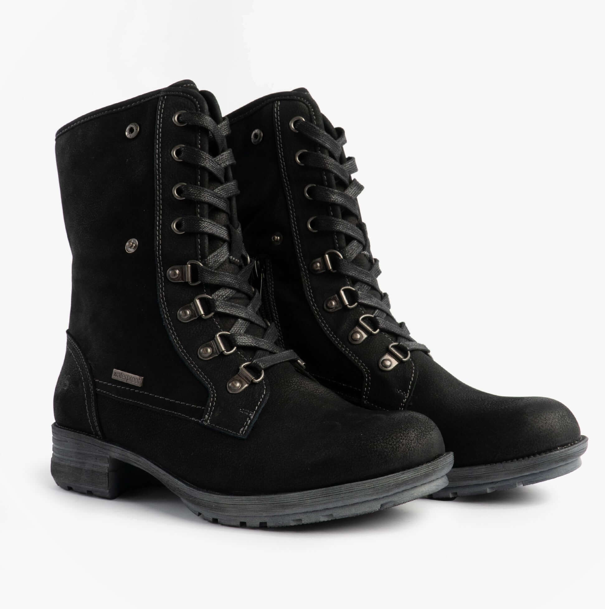 Josef Seibel SUSIE 04 Ladies Boots Black side view showcasing lace-up design and ankle height.