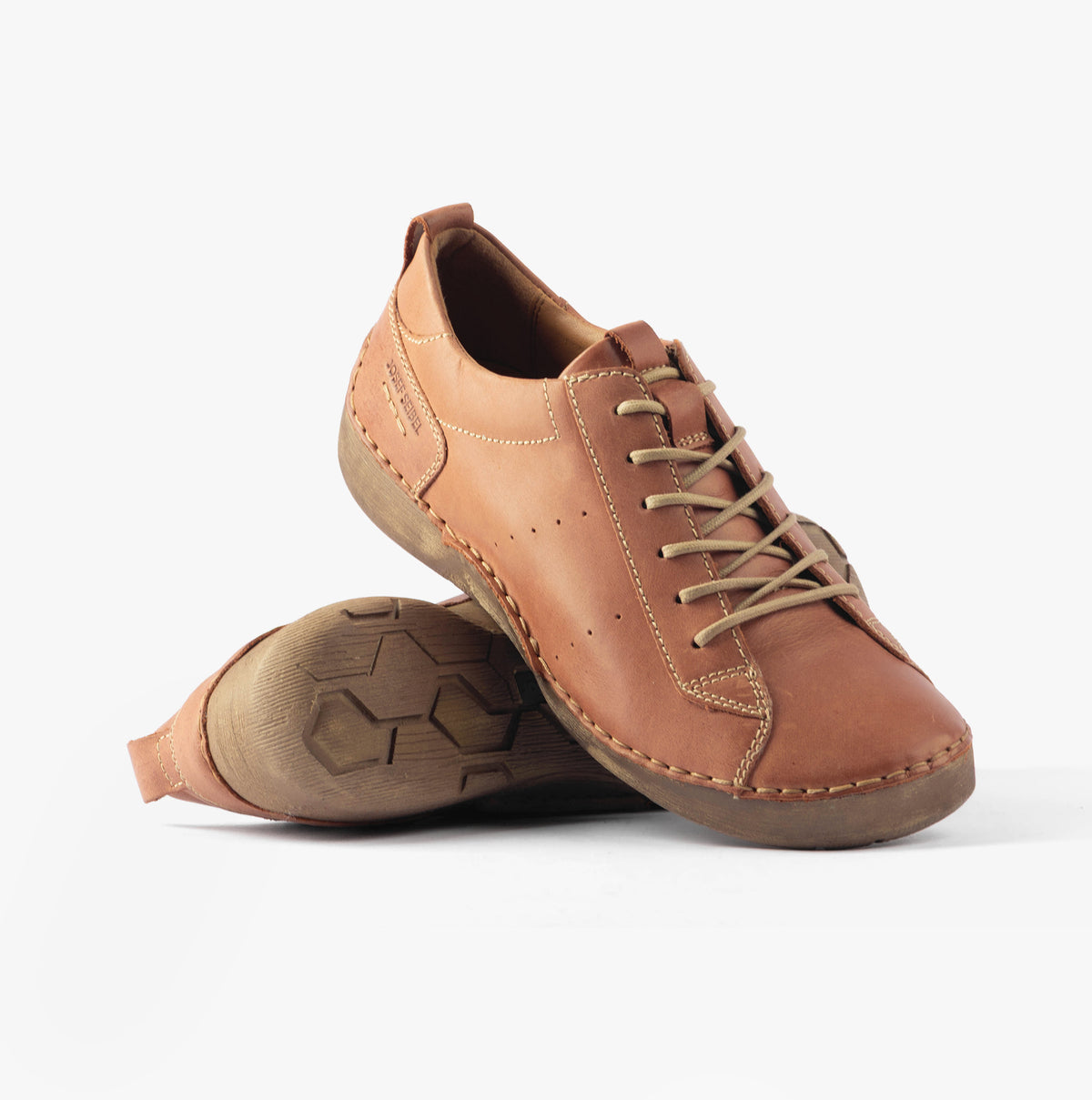 Josef Seibel FERGEY 56 Womens Casual Shoes Cognac side view showcasing comfort leather upper and lace-up design.