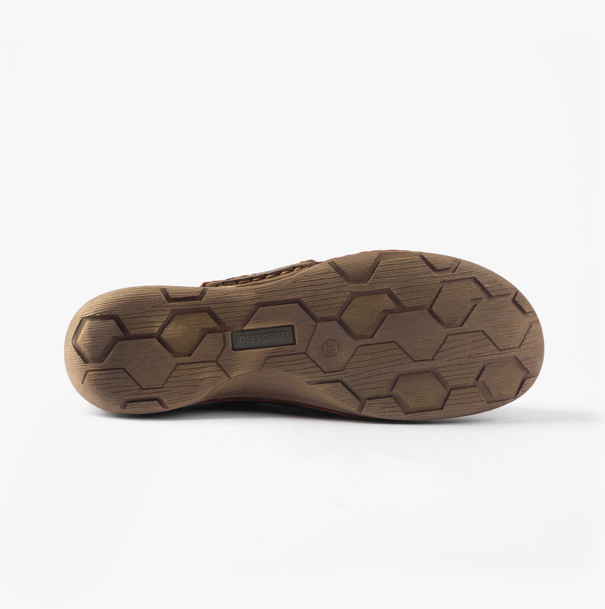 Josef Seibel FERGEY 56 Womens Casual Shoes Cognac bottom view showing TPE sole with hexagonal pattern.