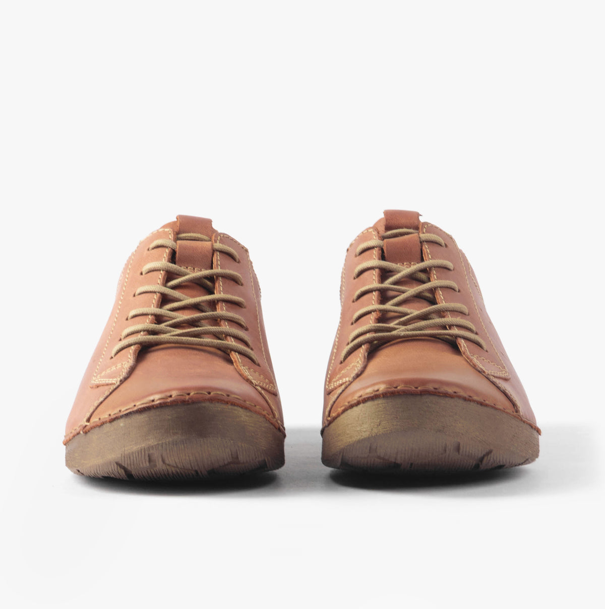 Josef Seibel FERGEY 56 Womens Casual Shoes Cognac front view showcasing lace-up design and smooth leather upper.