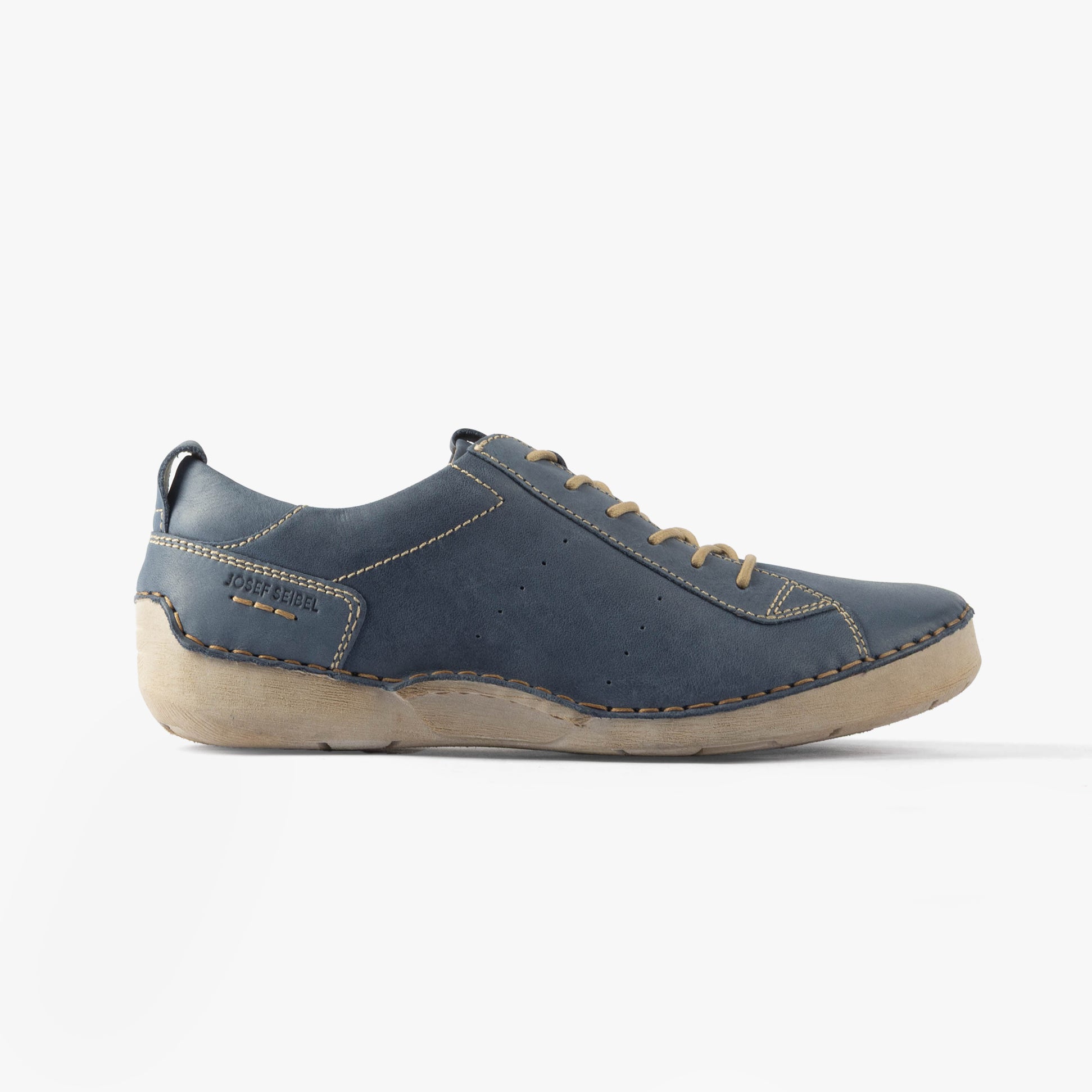 Josef Seibel FERGEY 56 Womens Casual Shoes Shark side view with blue leather upper and lace-up design.