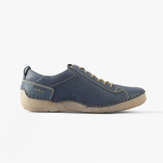 Josef Seibel FERGEY 56 Womens Casual Shoes Shark side view with blue leather upper and lace-up design.