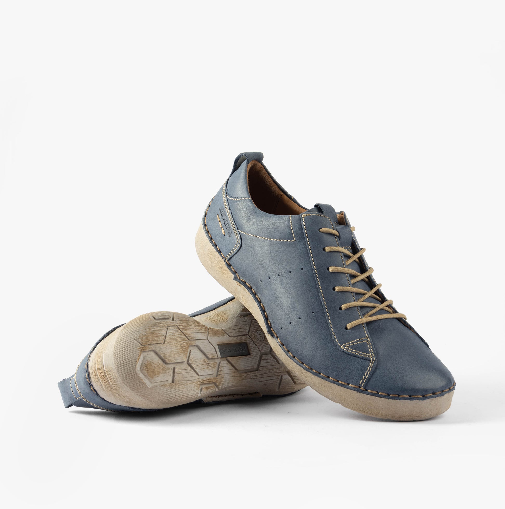 Josef Seibel FERGEY 56 Womens Casual Shoes Shark side view, leather upper, lace-up closure, flat heel.