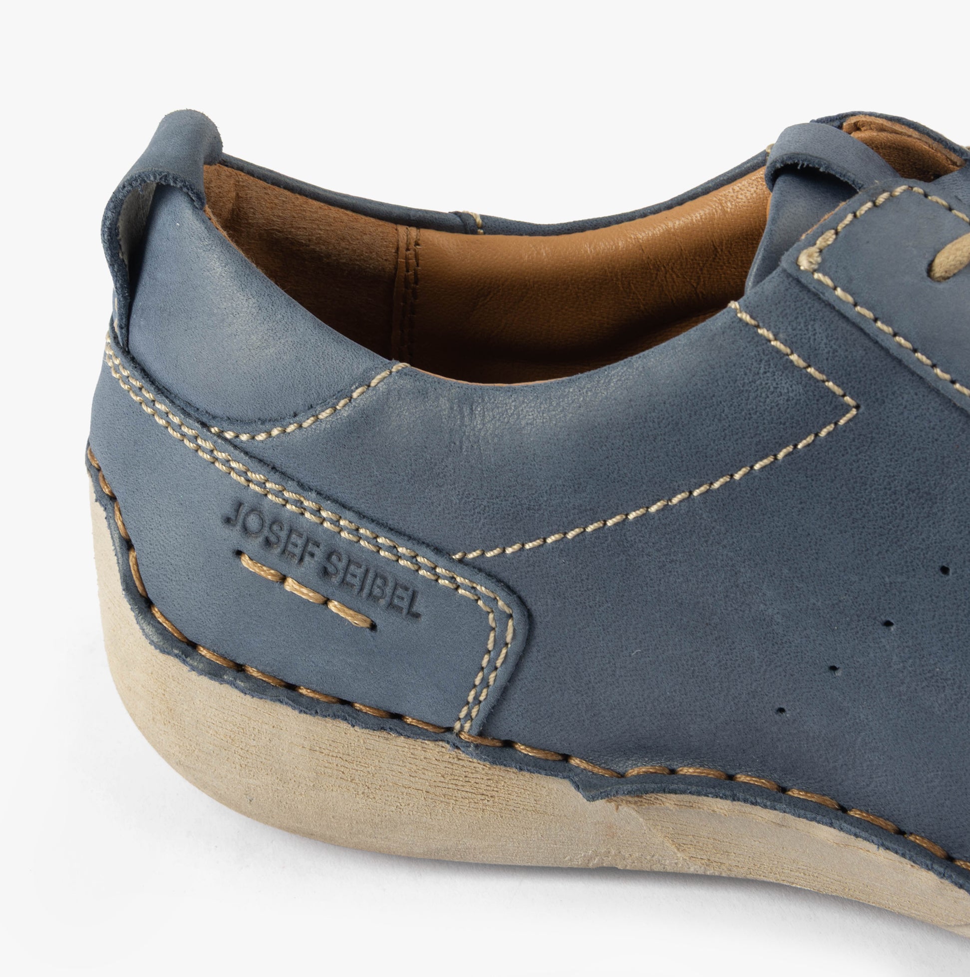 Josef Seibel FERGEY 56 Womens Casual Shoes Shark side view of blue leather shoes highlighting comfort and style.