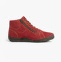 Josef Seibel FERGEY 67 Womens Size Zip Boots Red side view, ankle boot style with leather upper and lace-up closure
