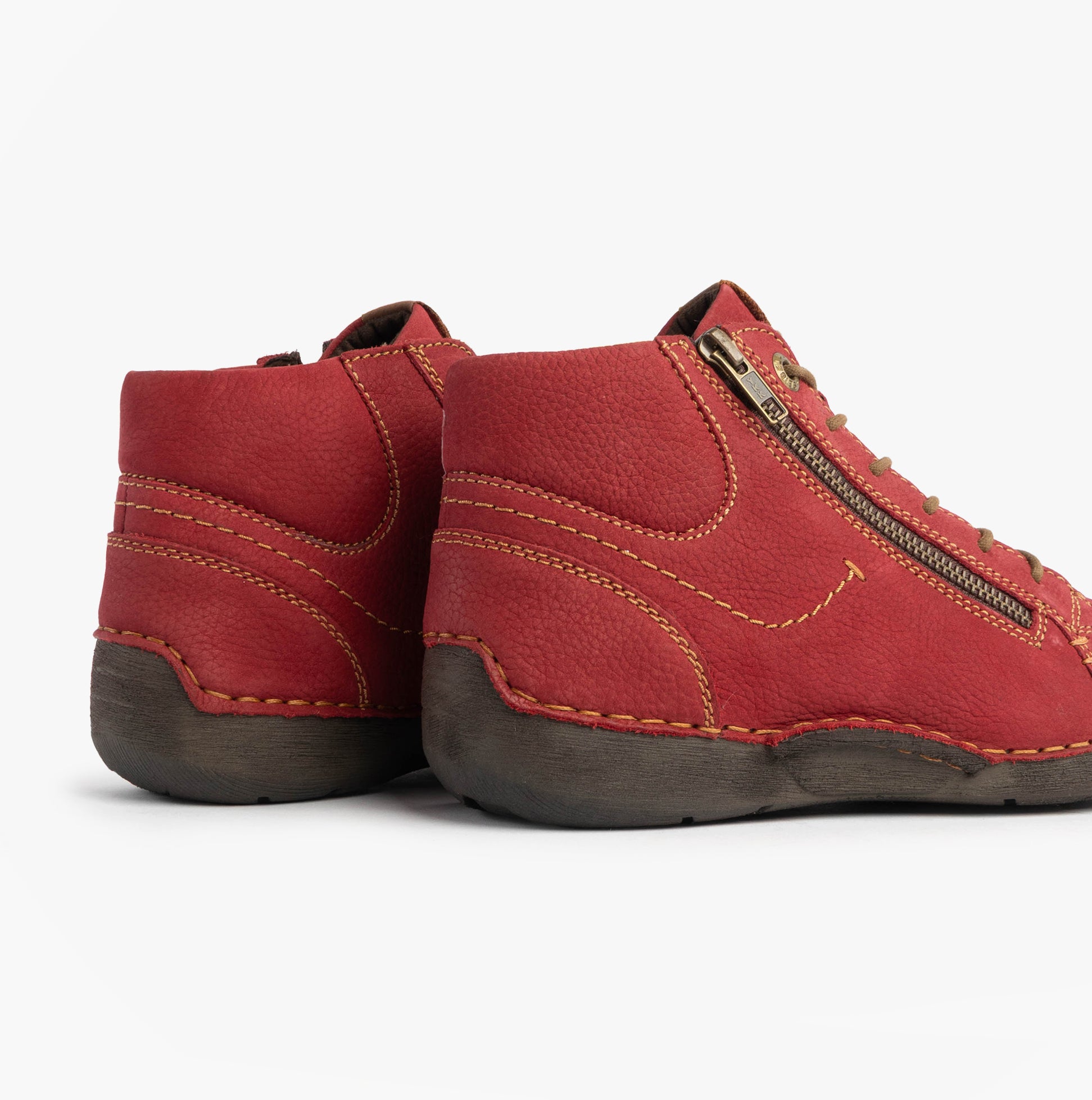 Josef Seibel FERGEY 67 Womens Size Zip Boots Red, back view showcasing leather upper and side zip detail.