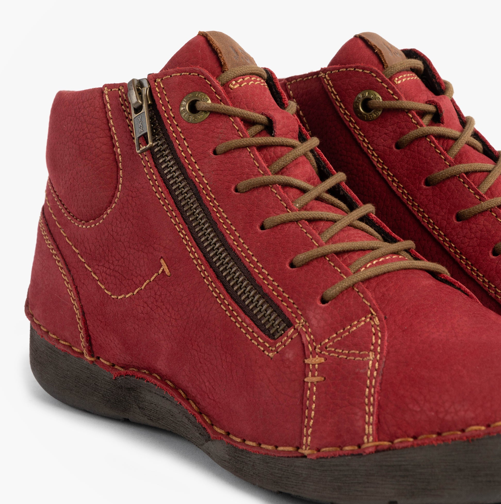 Josef Seibel FERGEY 67 Womens Size Zip Boots Red side view showing lace-up and zip features