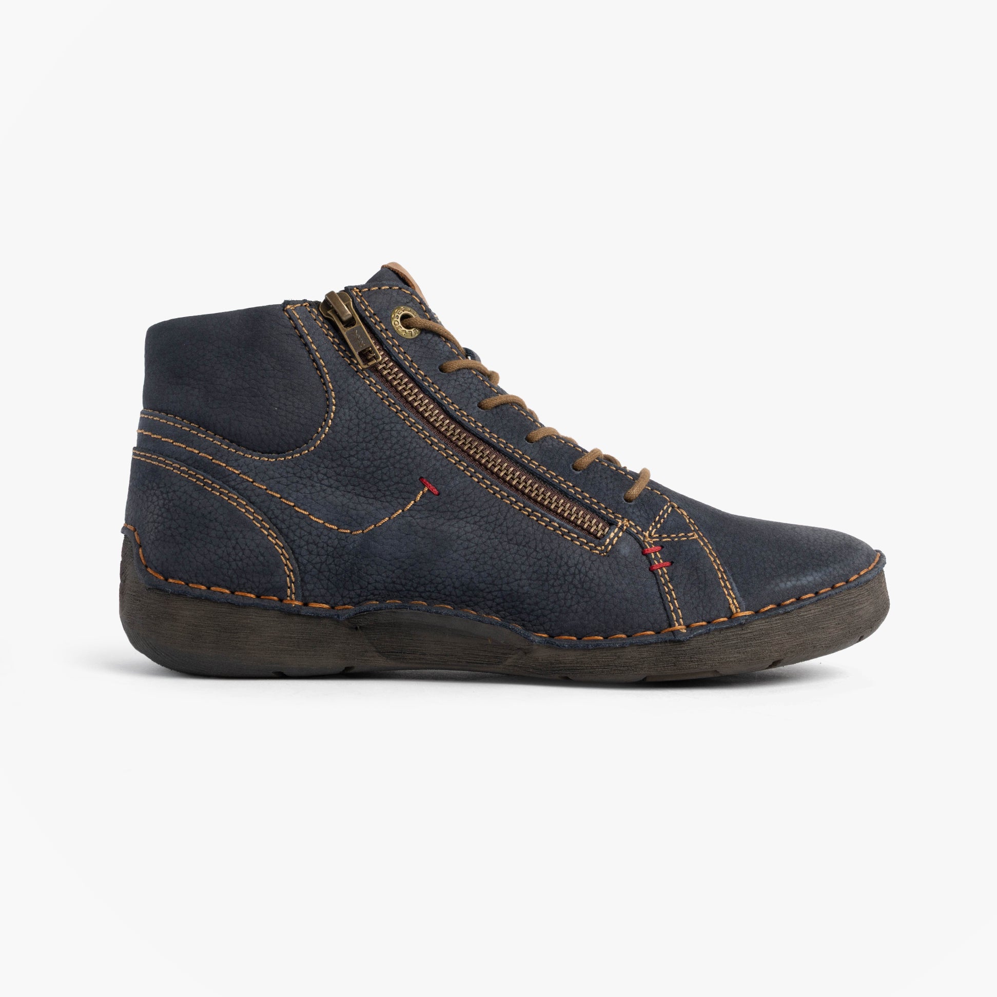Josef Seibel FERGEY 67 Womens Size Zip Boots Ocean side view, leather ankle boots with lace-up and zipper closure.