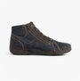 Josef Seibel FERGEY 67 Womens Size Zip Boots Ocean side view, leather ankle boots with lace-up and zipper closure.