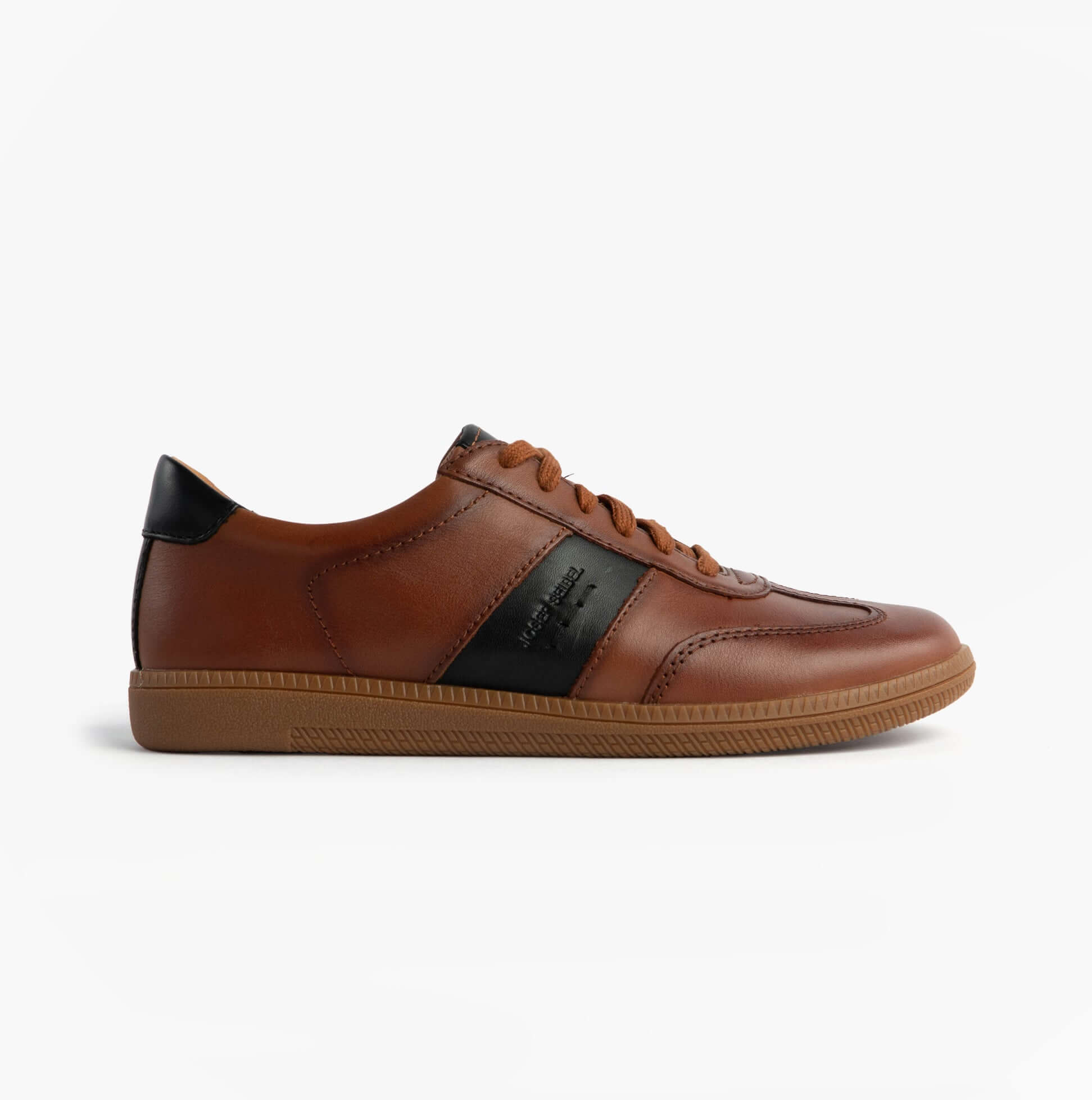 Josef Seibel JOLEEN 03 Womens Court Trainers Tan side view showing leather upper, lace-up closure and low-top design.