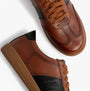 Josef Seibel JOLEEN 03 Womens Court Trainers Tan top and side view with lace-up detail and leather upper.