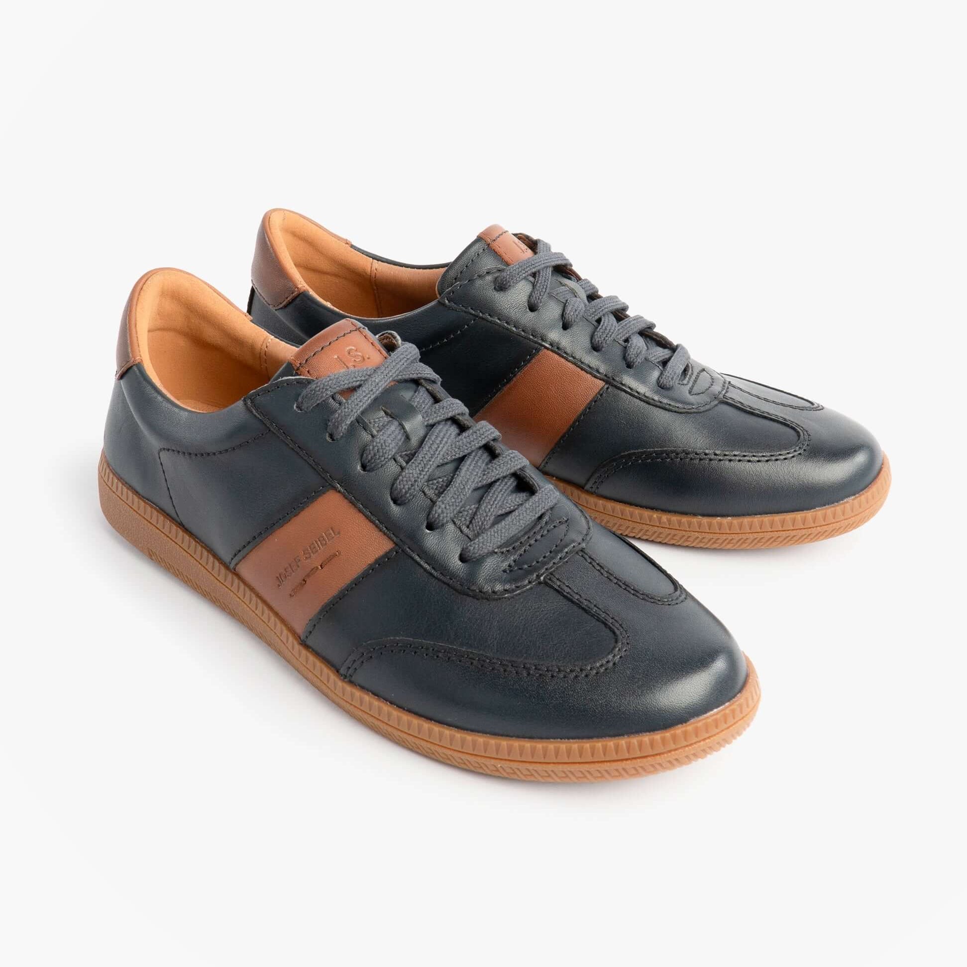 Josef Seibel JOLEEN 03 Womens Court Trainers Navy side view with leather upper and lace-up closure.