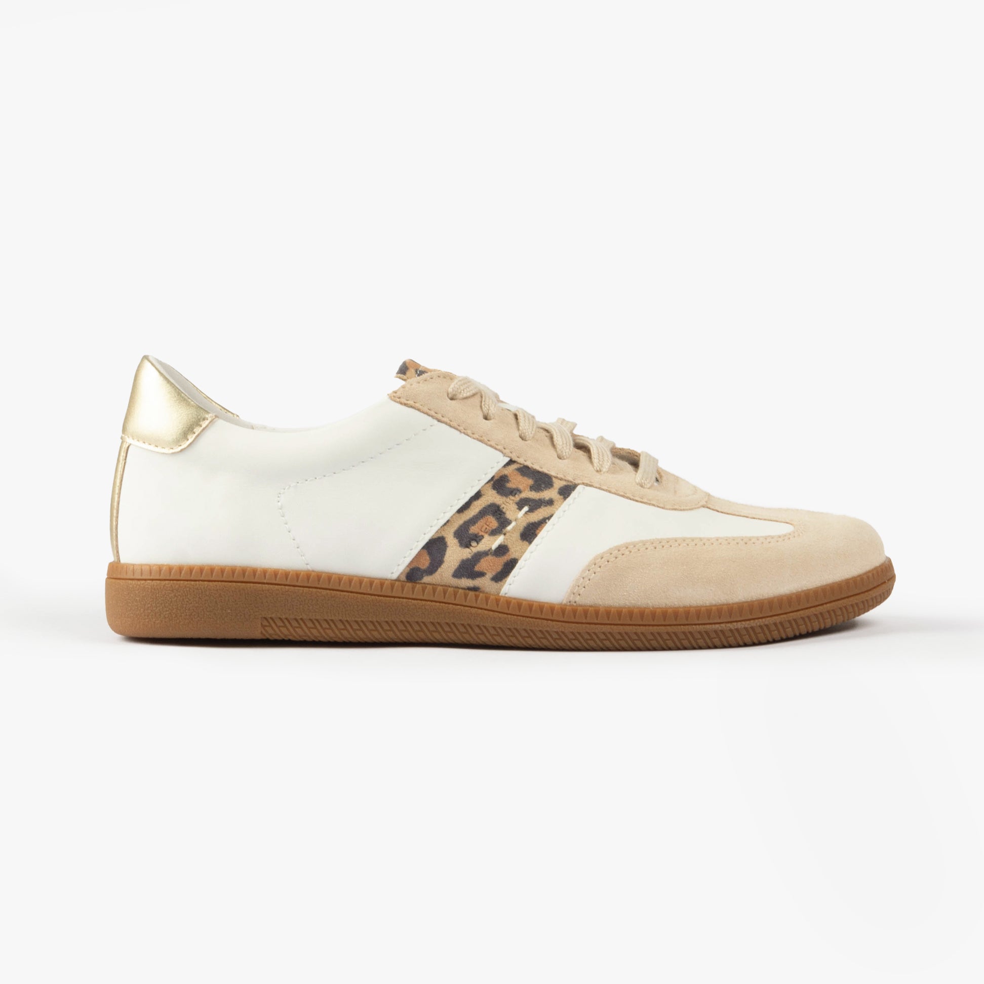 Josef Seibel JOLEEN 03 Womens Trainers Beige-Multi side view showing casual leather and leopard print design.
