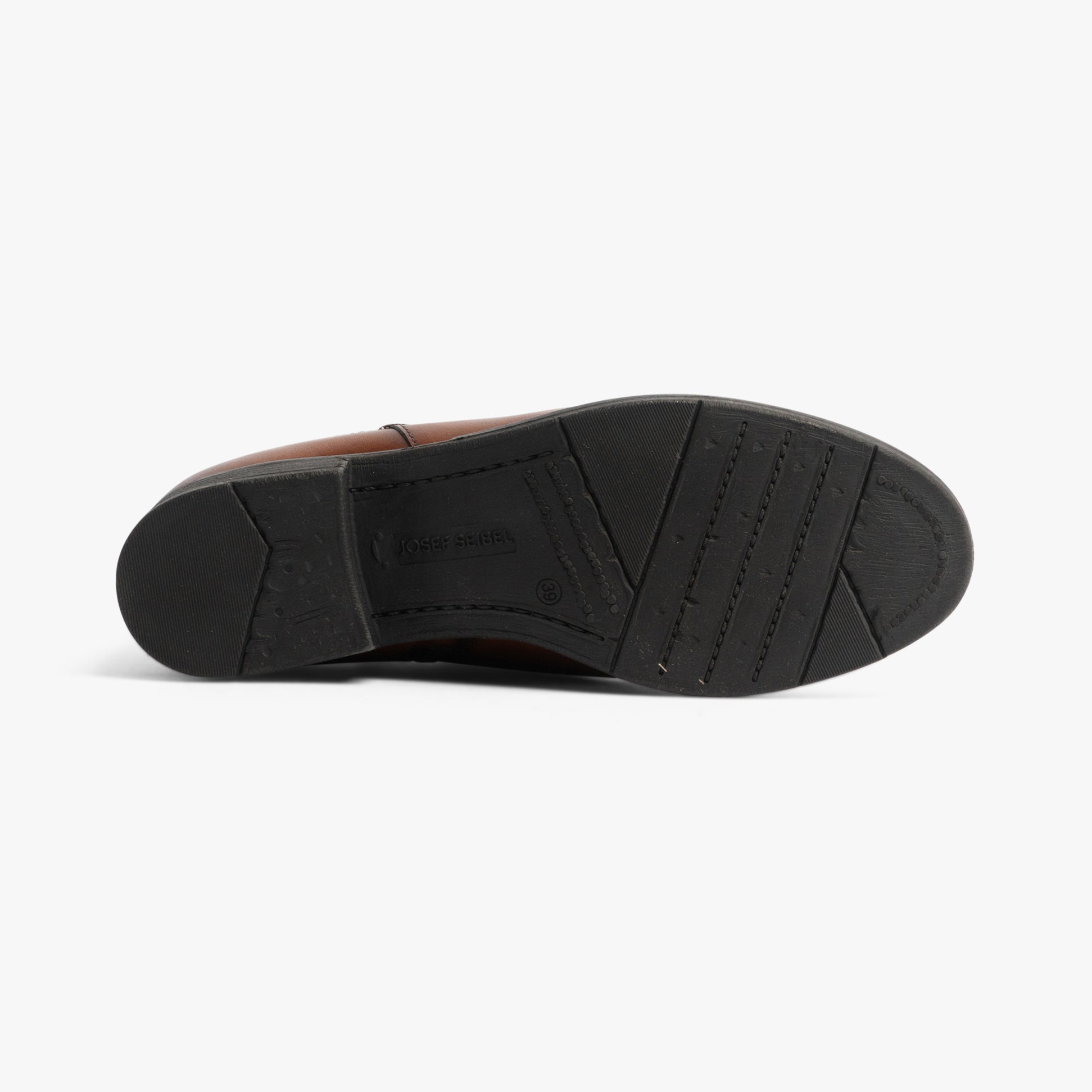 Josef Seibel SIMONA 03 Womens Ankle Boots Cognac bottom view, rubber sole with detailed tread design.