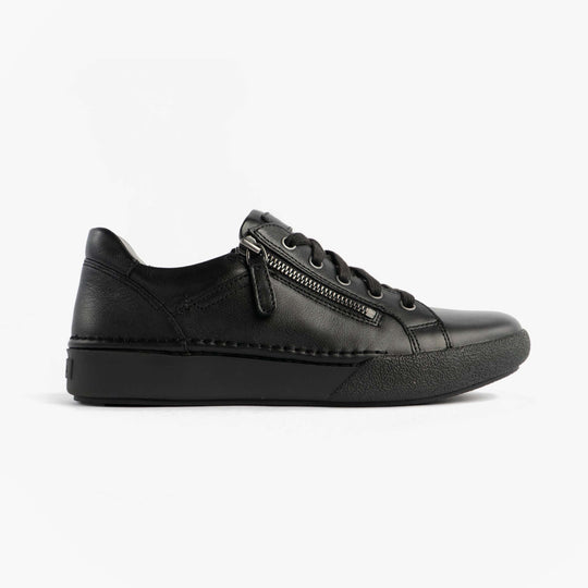 Josef Seibel Claire 13 Womens Casual Shoes Black side view showcasing leather upper and lace-up design.
