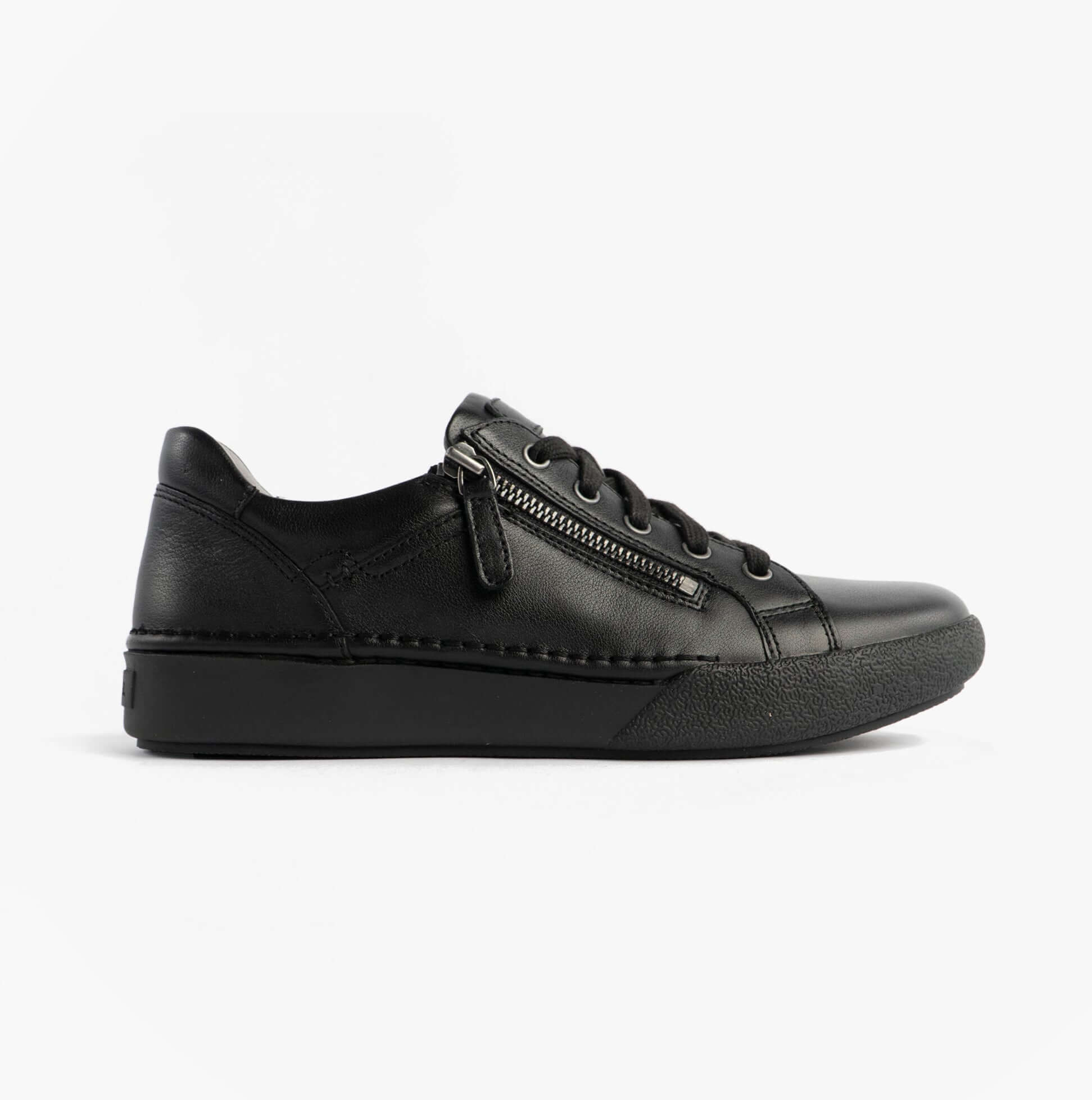 Josef Seibel Claire 13 Womens Casual Shoes Black side view showcasing leather upper and lace-up design.