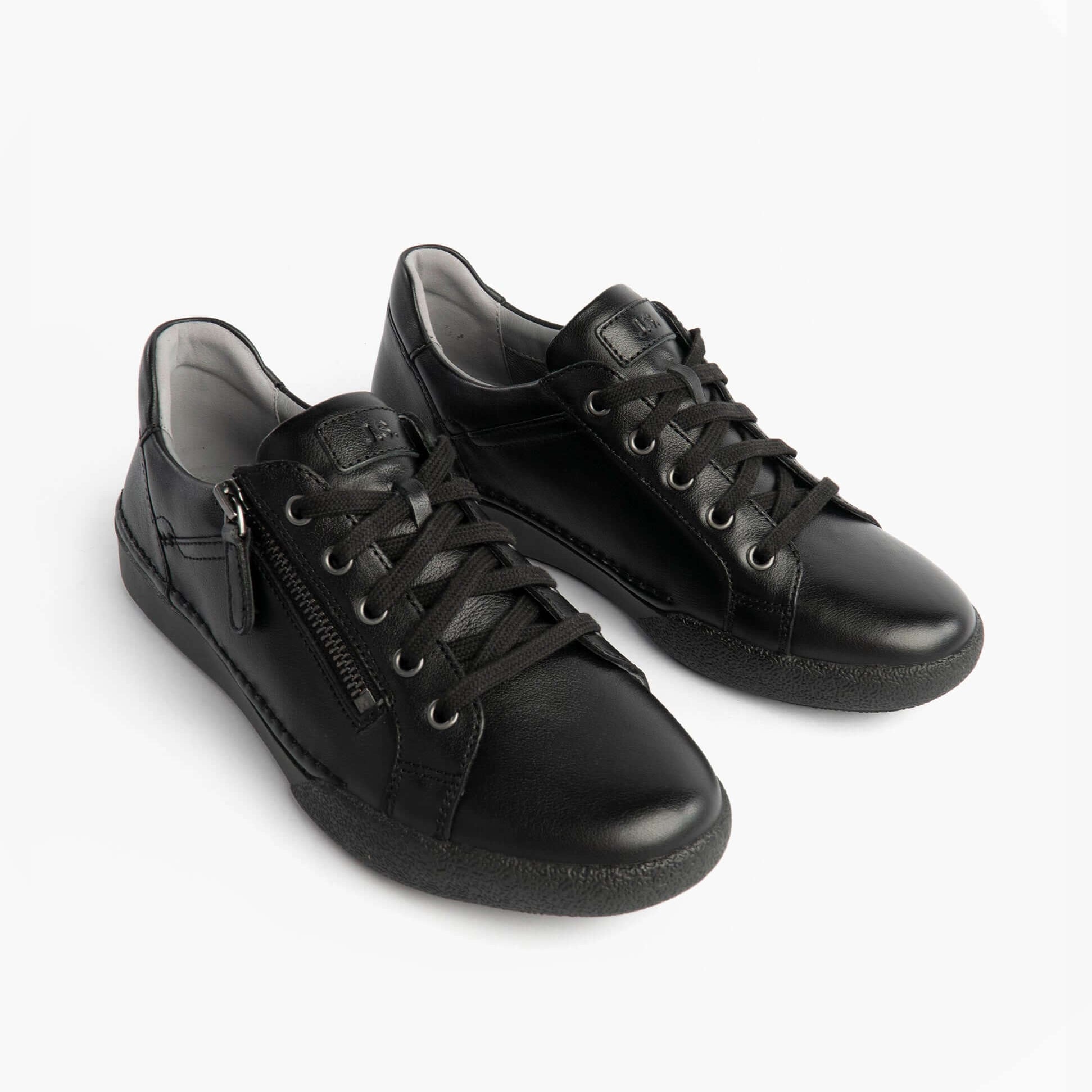 Josef Seibel Claire 13 Womens Casual Shoes Black side view with lace-up and zip closure on a white background.