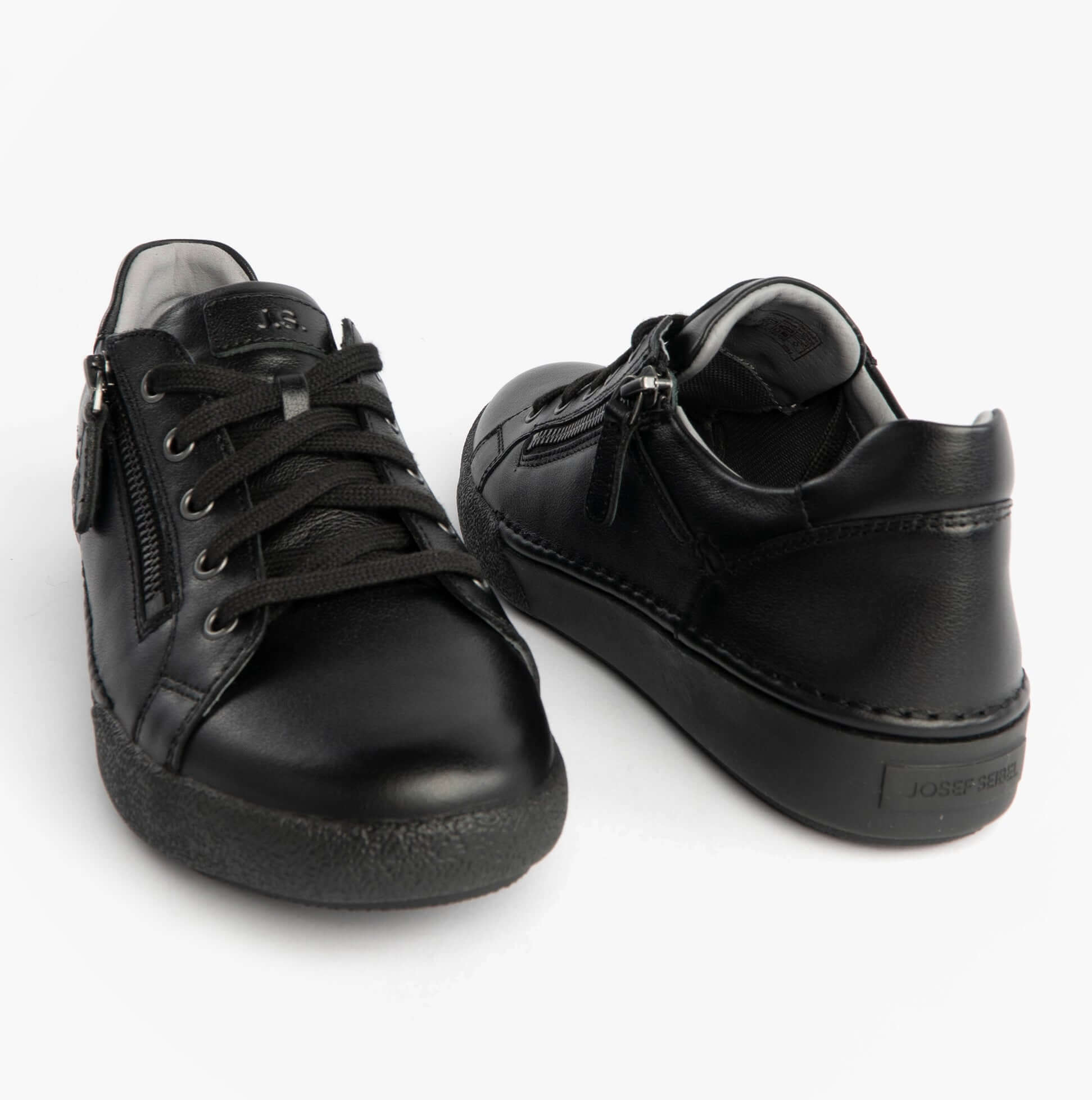 Josef Seibel Claire 13 Womens Casual Shoes Black, side view showing lace-up and zip closure, sleek leather upper.