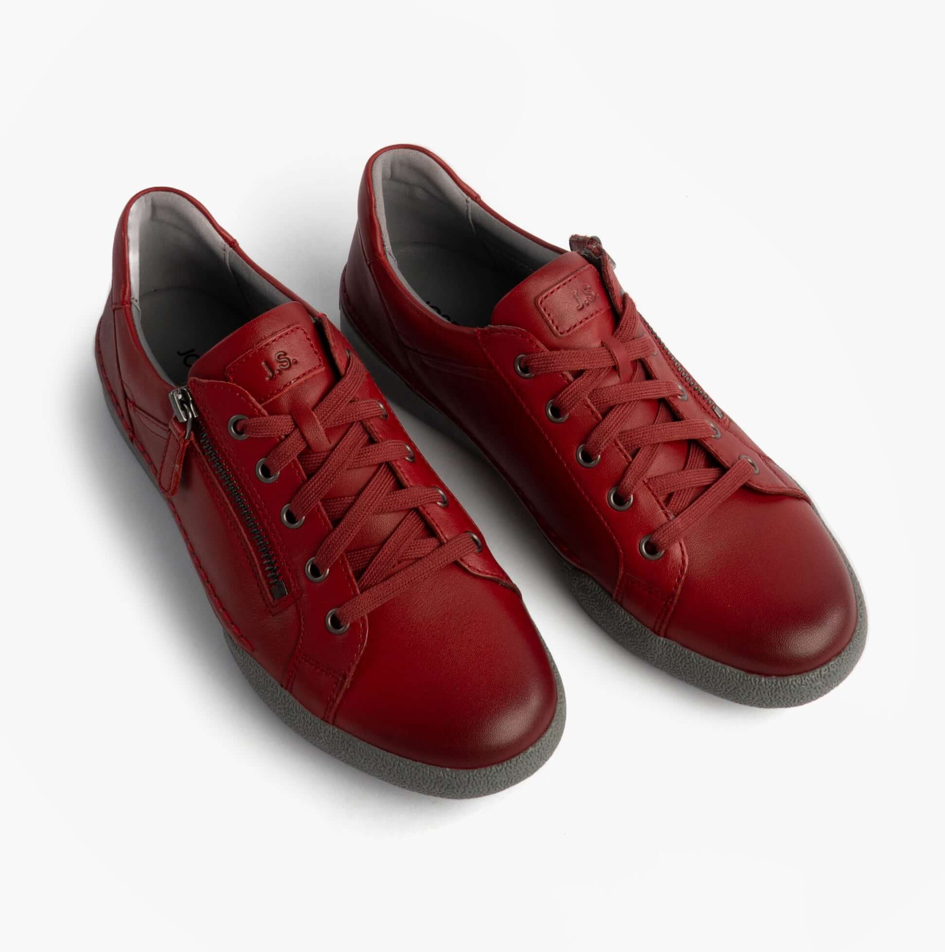Josef Seibel Claire 13 Womens Casual Shoes Red, top view showcasing red leather upper and lace-up design.