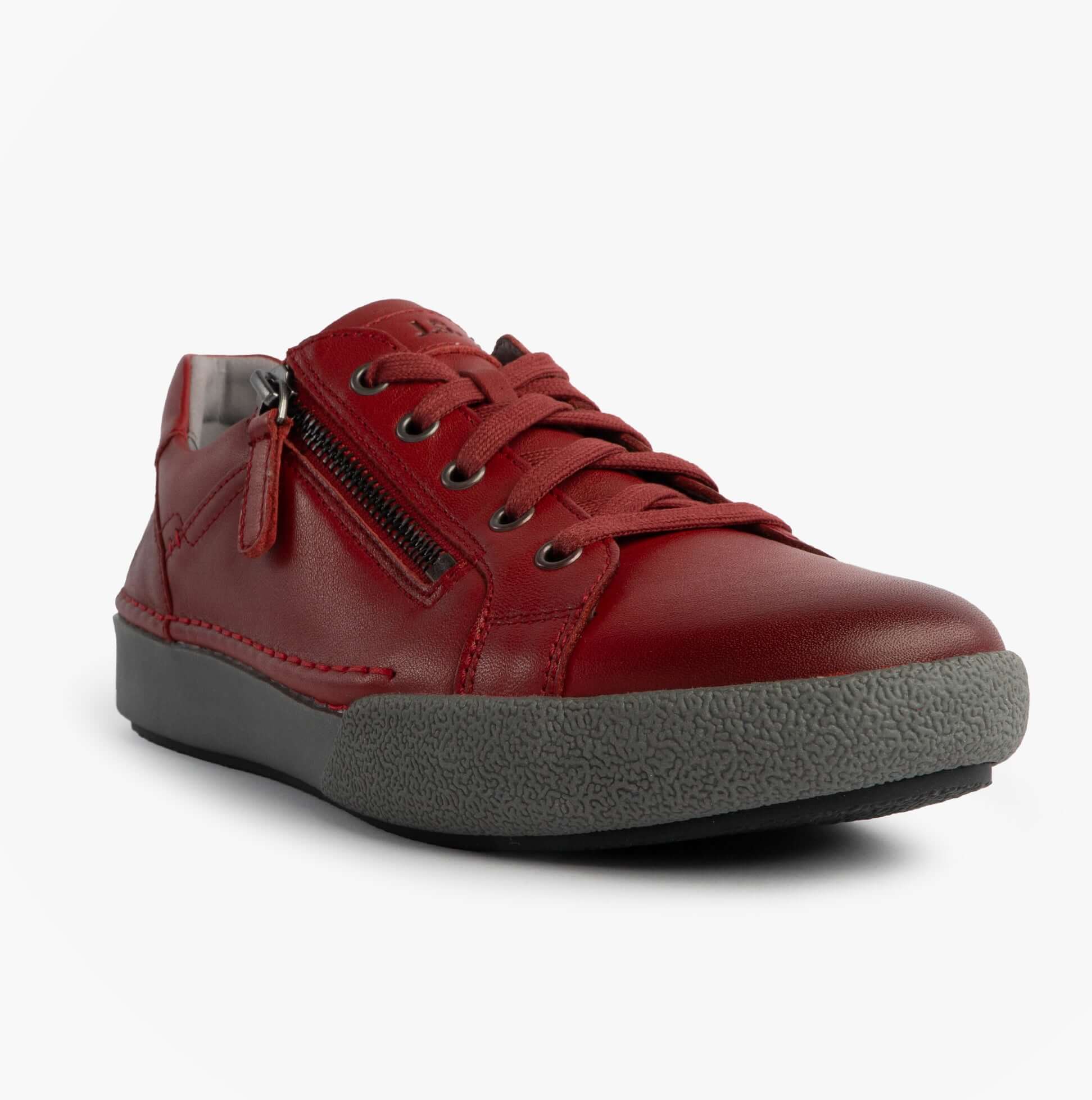Josef Seibel Claire 13 Womens Casual Shoes Red side view featuring lace-up and zip closure, low top design and round toe.