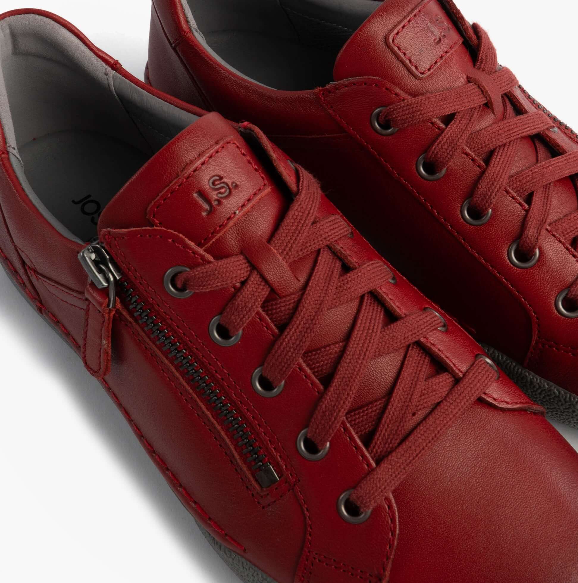 Josef Seibel Claire 13 Womens Casual Shoes Red top view showcasing lace-up and zip closure details.