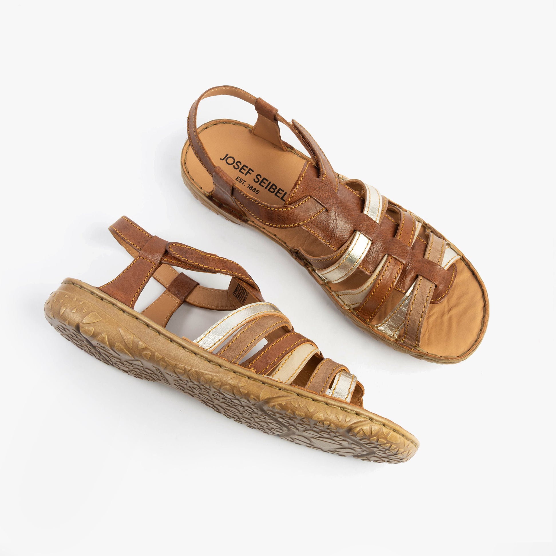 Josef Seibel IVY 02 Womens Sandals Castagne-Multi top view showcasing leather straps and rubber sole