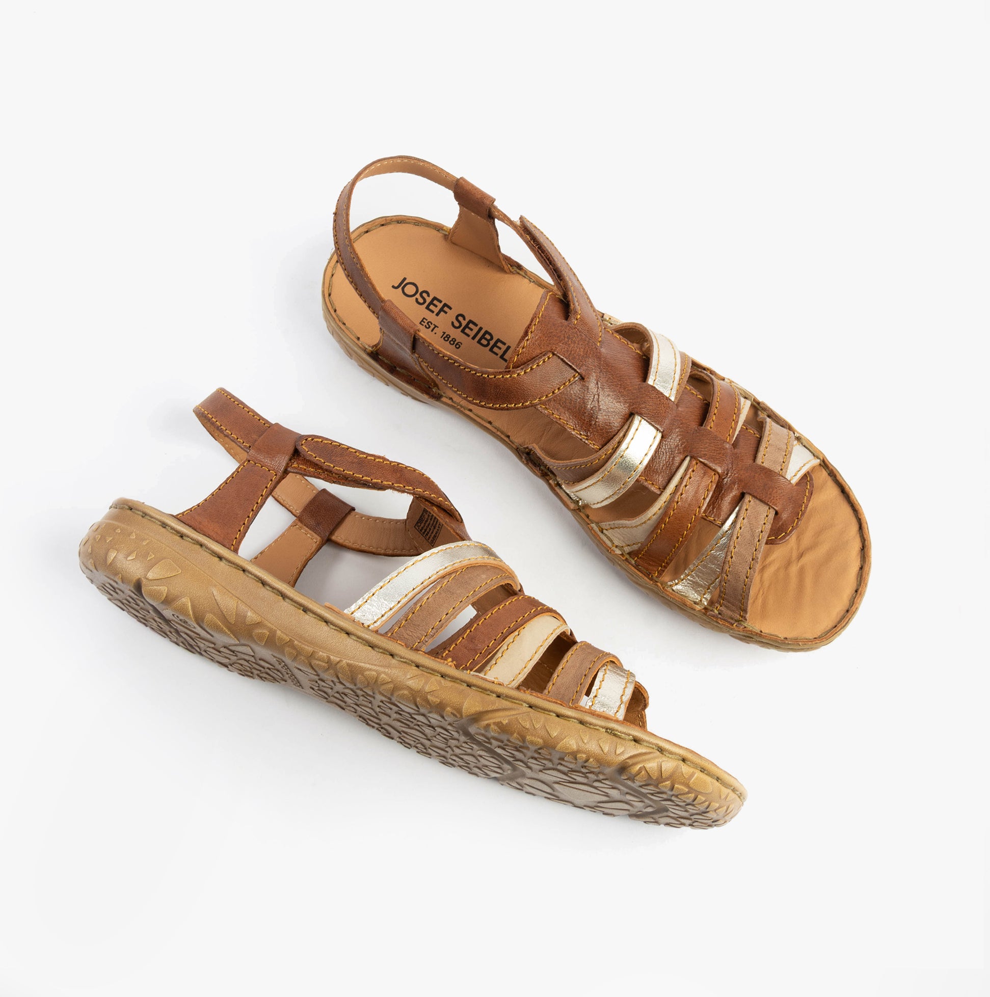 Josef Seibel IVY 02 Womens Sandals Castagne-Multi top view showcasing leather straps and rubber sole
