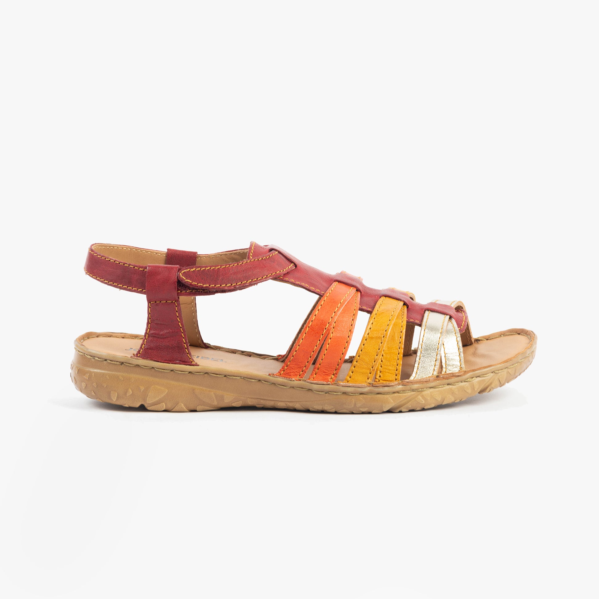 Josef Seibel IVY 02 Womens Sandals Rot-Multi side view showcasing colorful leather straps and rubber sole.