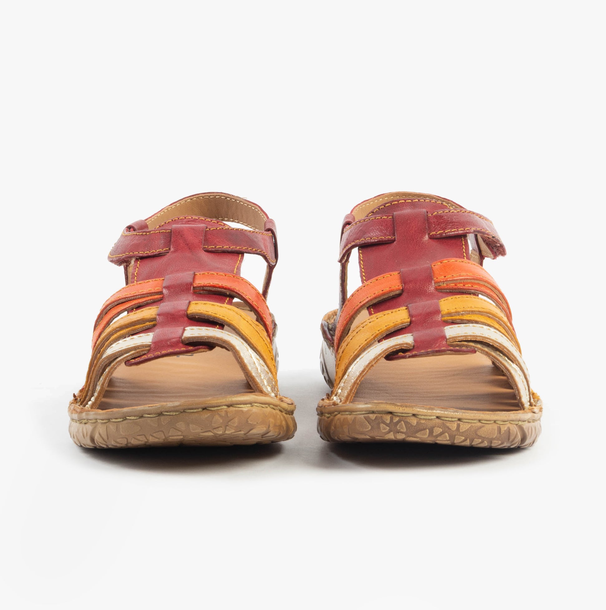 Josef Seibel IVY 02 Womens Sandals Rot-Multi back view showcasing colorful leather straps and flat rubber sole.