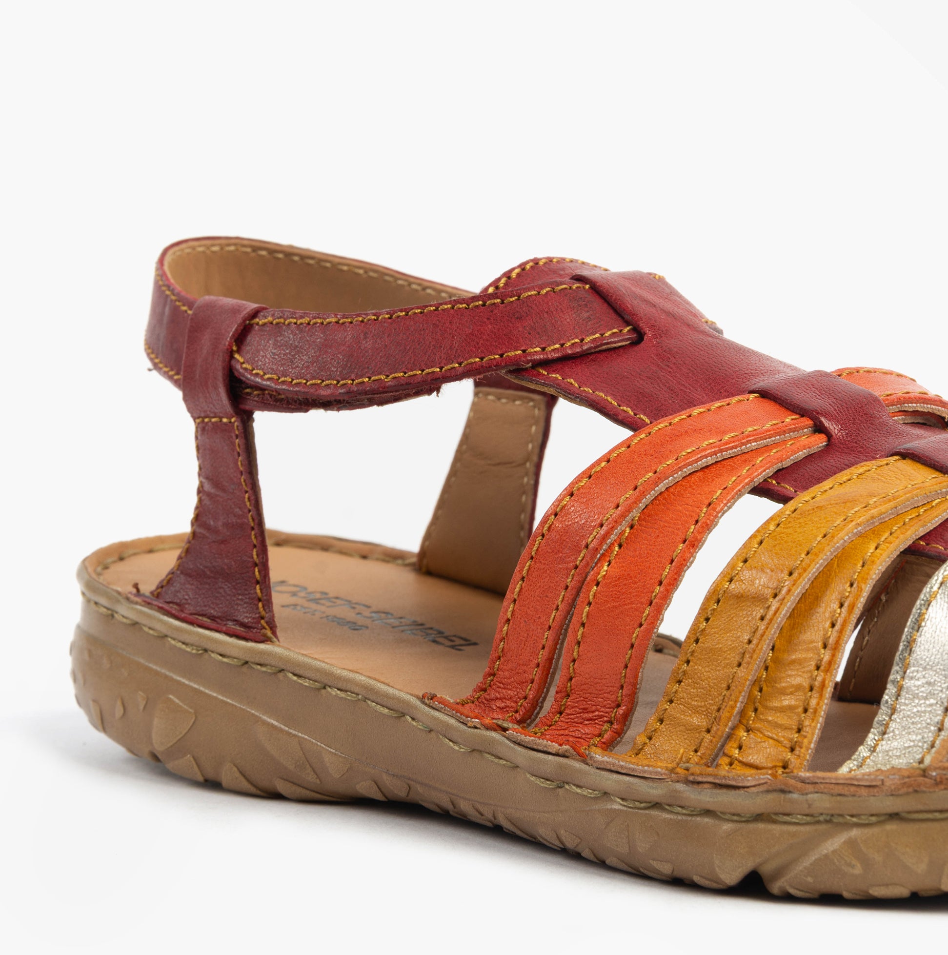 Josef Seibel IVY 02 Womens Sandals Rot-Multi side view showing colorful leather straps and rubber sole.