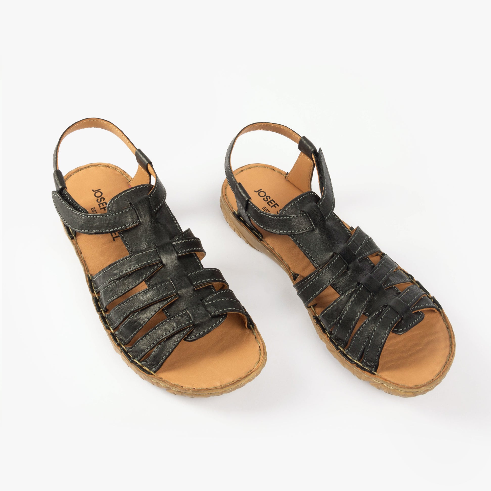 Josef Seibel IVY 02 Womens Sandals Schwarz top view showcasing leather straps and flat sole.