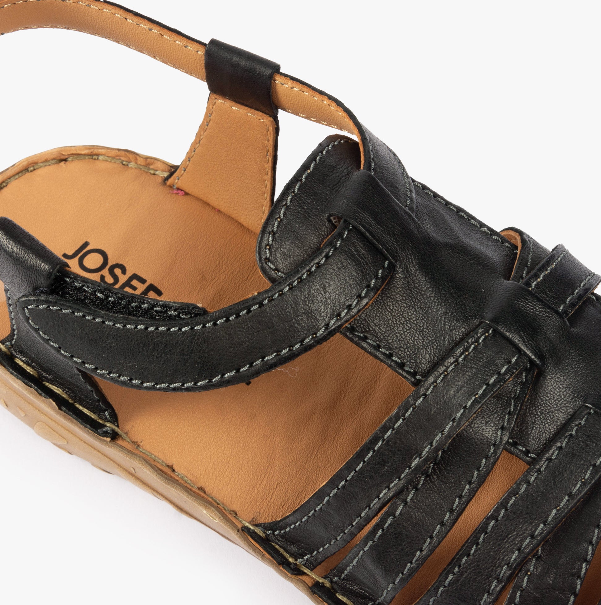 Josef Seibel IVY 02 Womens Sandals Schwarz top view showing leather upper and touch fasten closure.