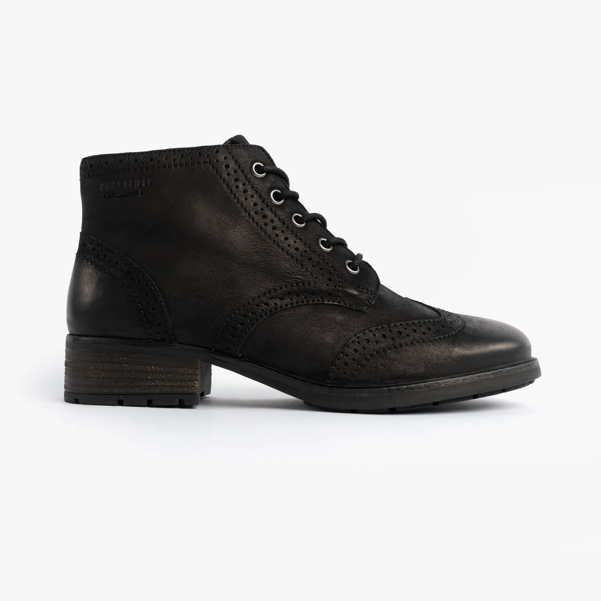 Josef Seibel KATE 11 Womens Brogue Boots Black side view showing lace-up design and brogue detailing.