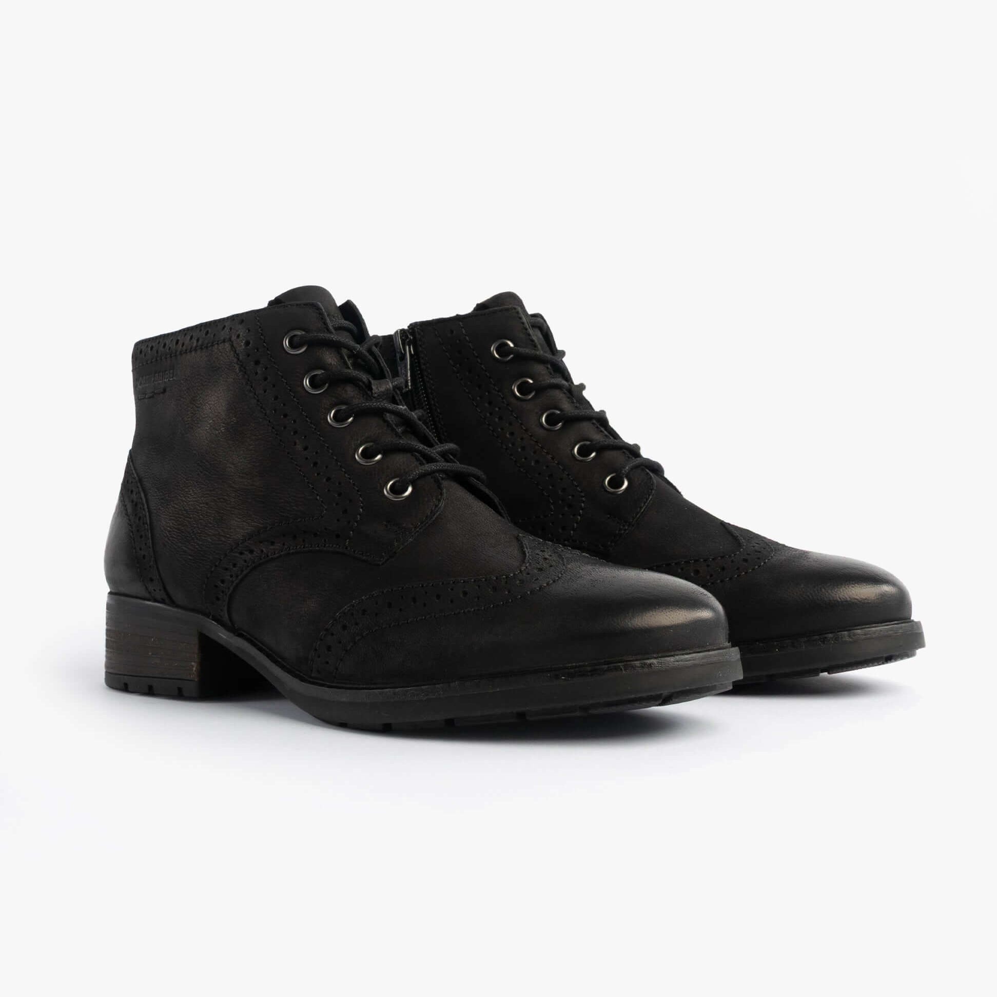 Josef Seibel KATE 11 Womens Brogue Boots Black side view showcasing leather upper and lace-up design.