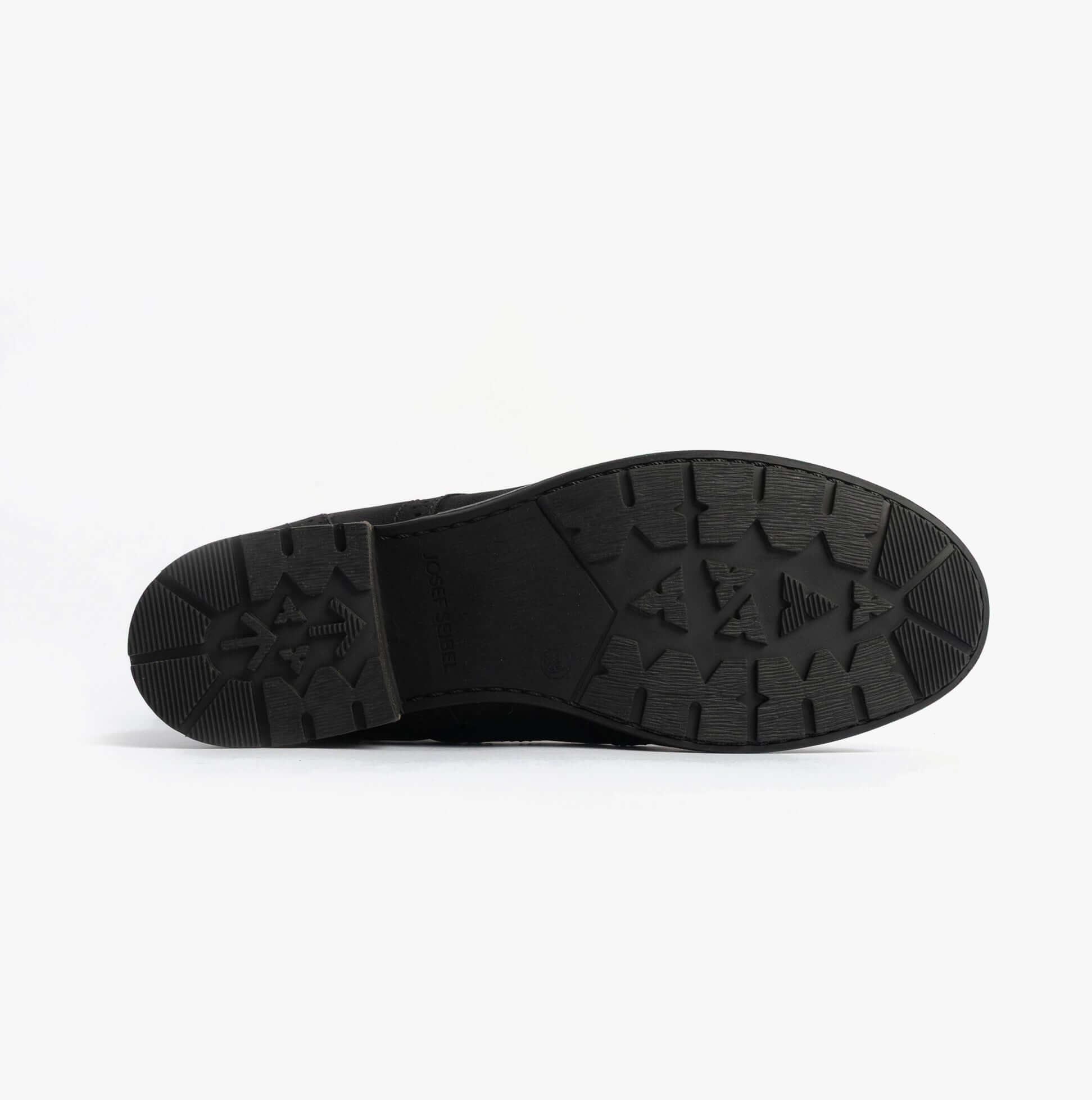 Josef Seibel KATE 11 Womens Brogue Boots Black sole view, showing traction pattern and rubber material construction.