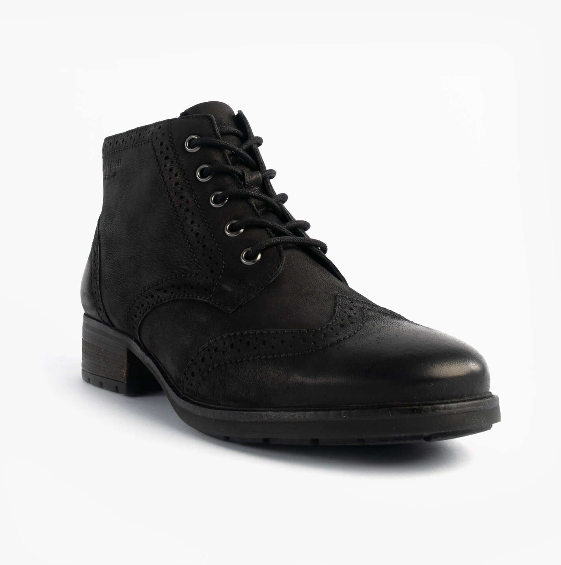 Josef Seibel KATE 11 Womens Brogue Boots Black side view showing lace-up design and round toe.