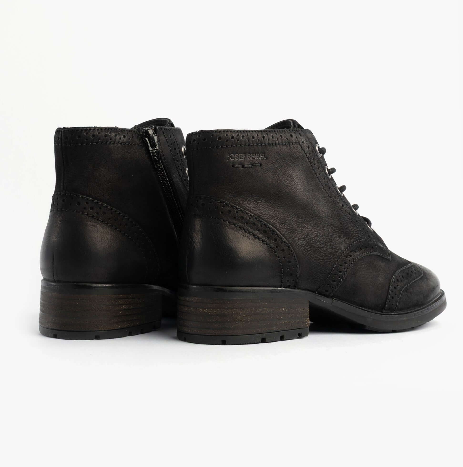 Josef Seibel KATE 11 Womens Brogue Boots Black rear view, showing detailed leather upper and lace-up closure.