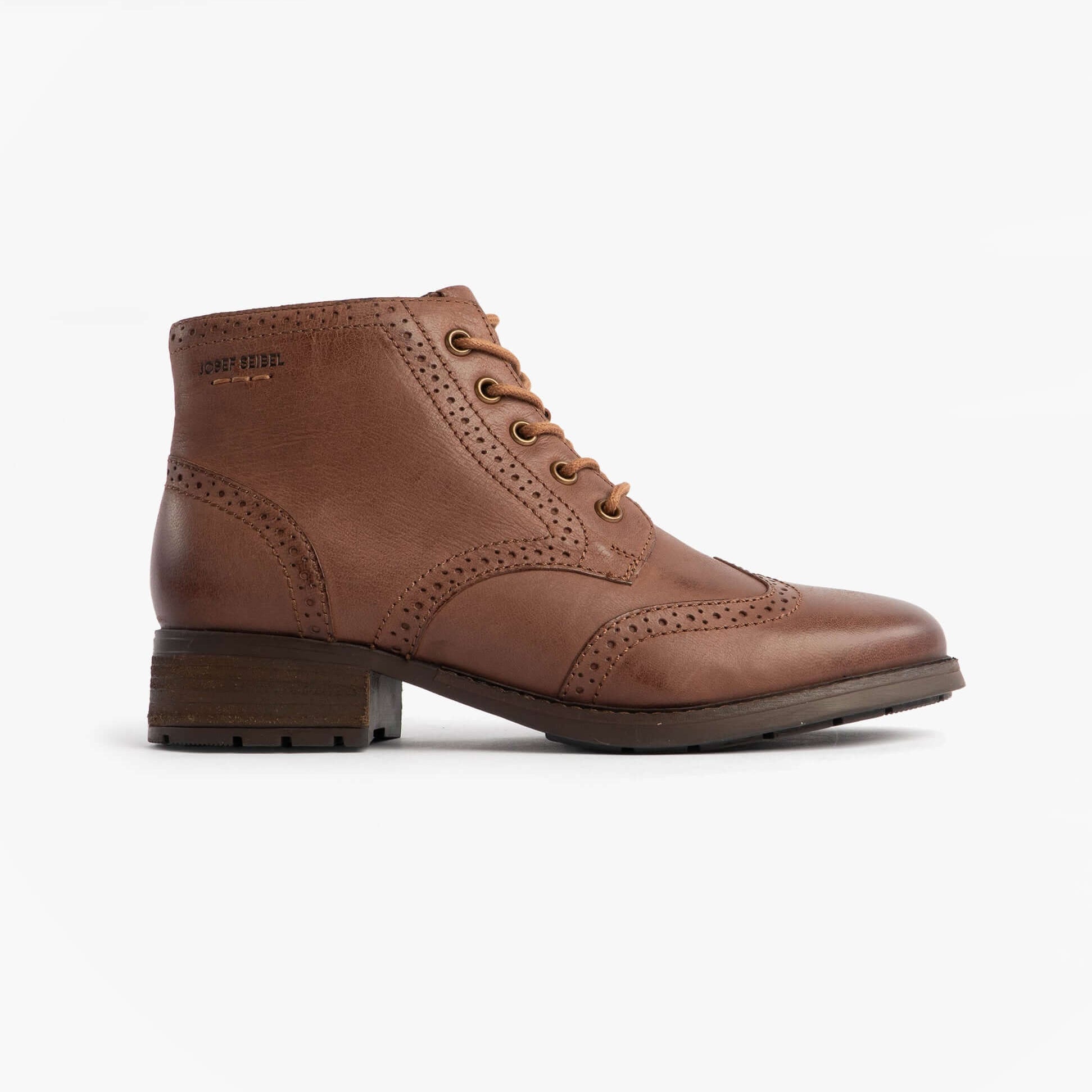 Josef Seibel KATE 11 Womens Brogue Boots Brasil side view brown leather ankle boots with round toe and lace-up closure.