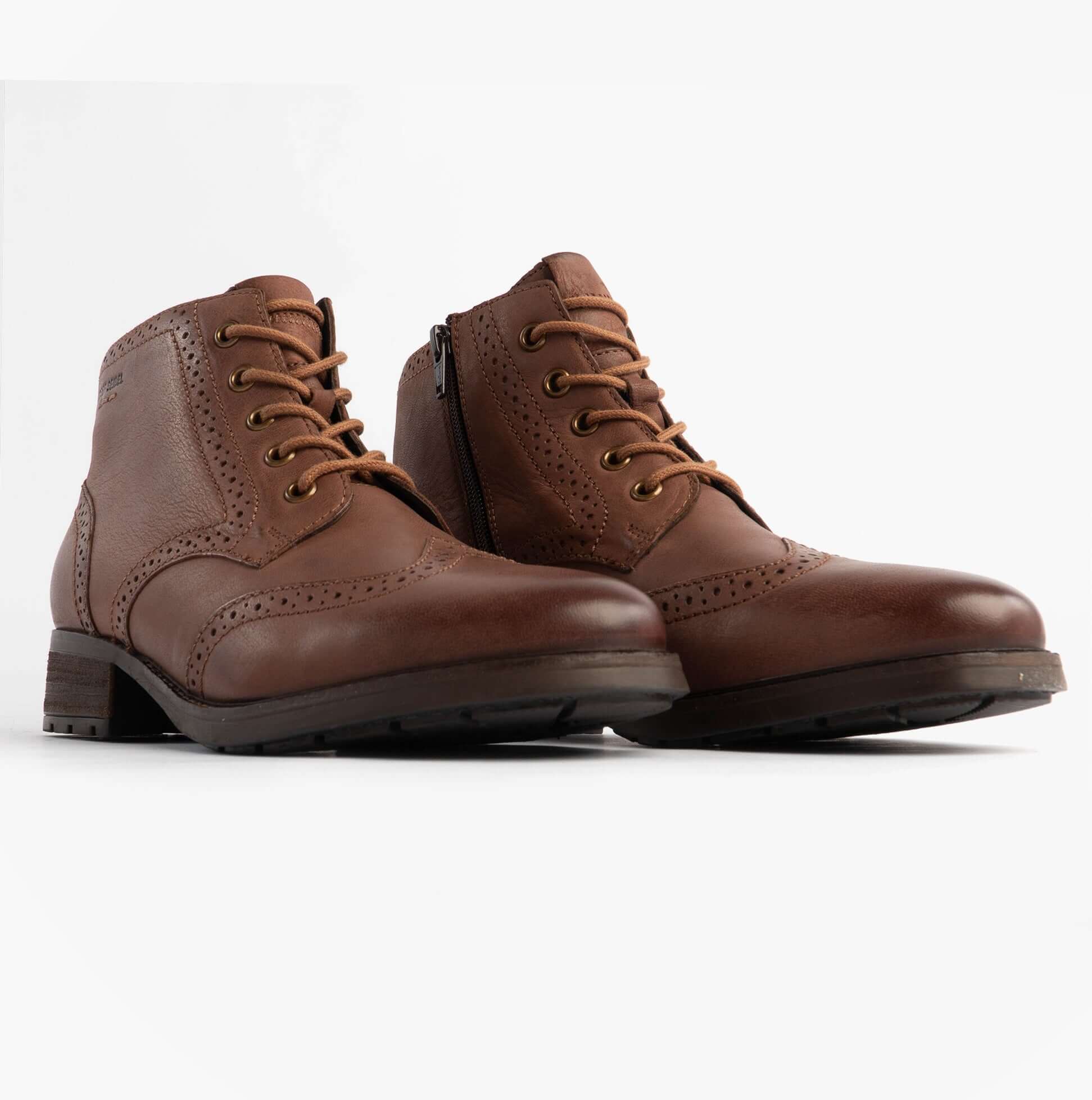 Josef Seibel KATE 11 Womens Brogue Boots Brasil side view of brown leather ankle boots with lace-up closure.