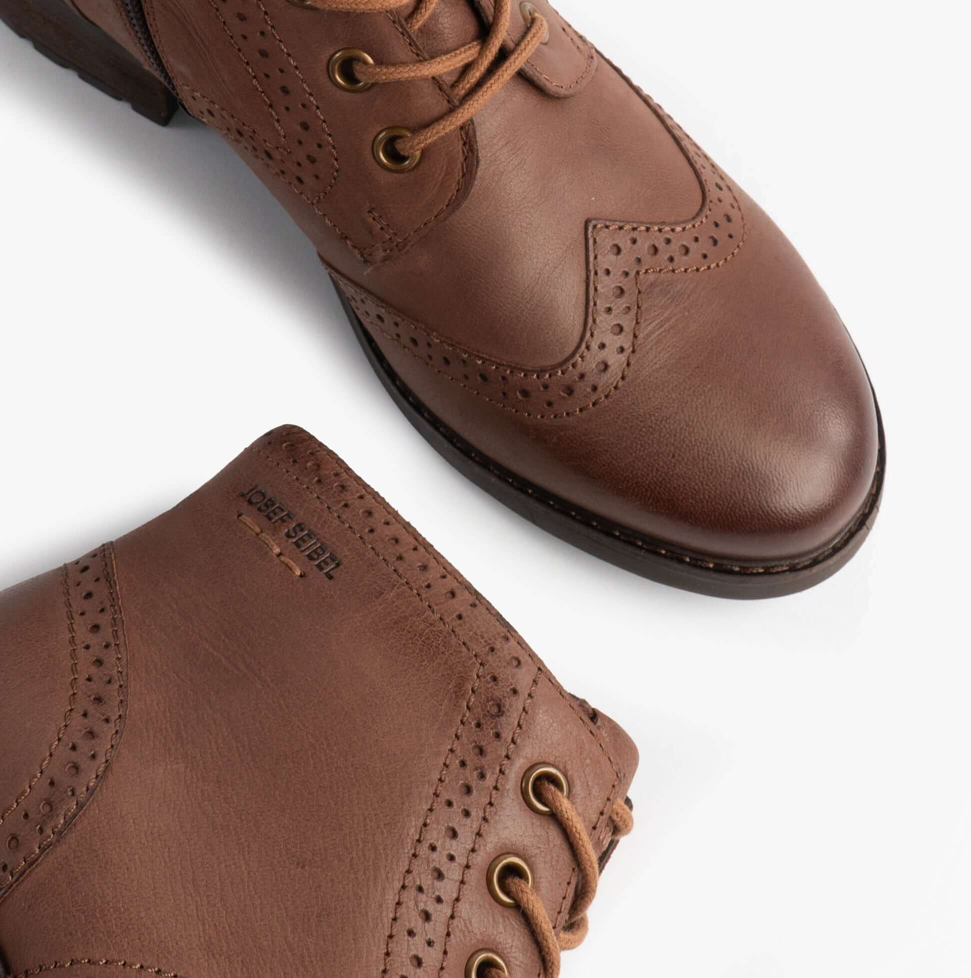 Josef Seibel KATE 11 Womens Brogue Boots Brasil detail view showcasing brown leather upper and lace-up design.