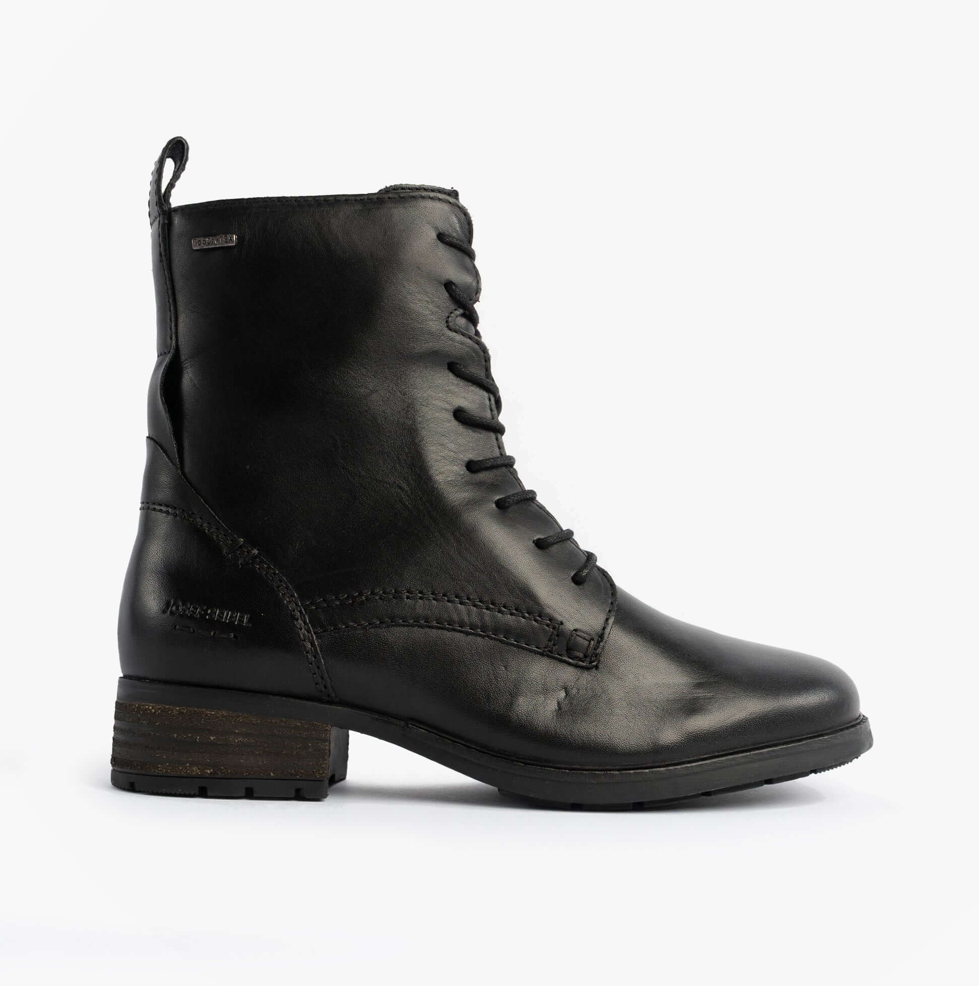 Josef Seibel KATE 50 Womens Waterproof Lace Up Boots Black side view showing leather upper and lace-up design.