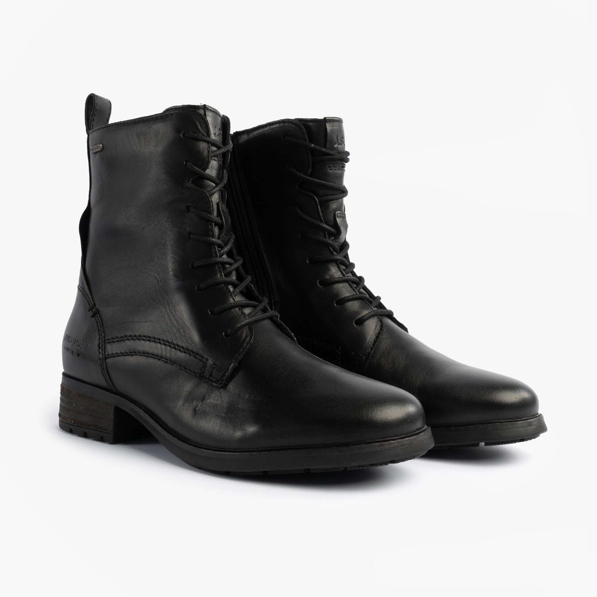 Josef Seibel KATE 50 Womens Waterproof Lace Up Boots Black side view showing leather upper and lace-up design.