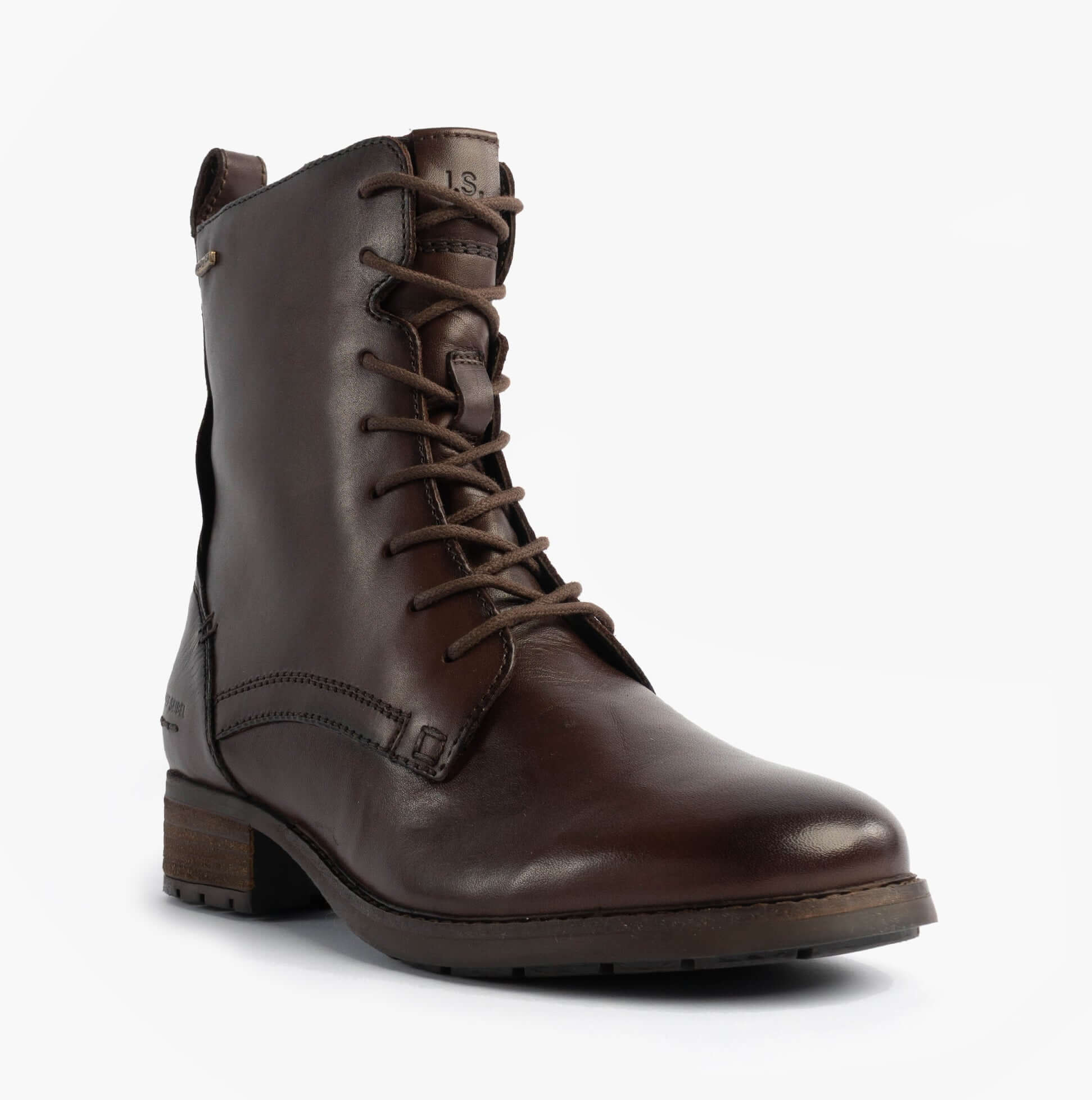 Josef Seibel KATE 50 Womens Lace Up Boots Moro Brown front view, leather ankle boots with lace-up and zip closure.